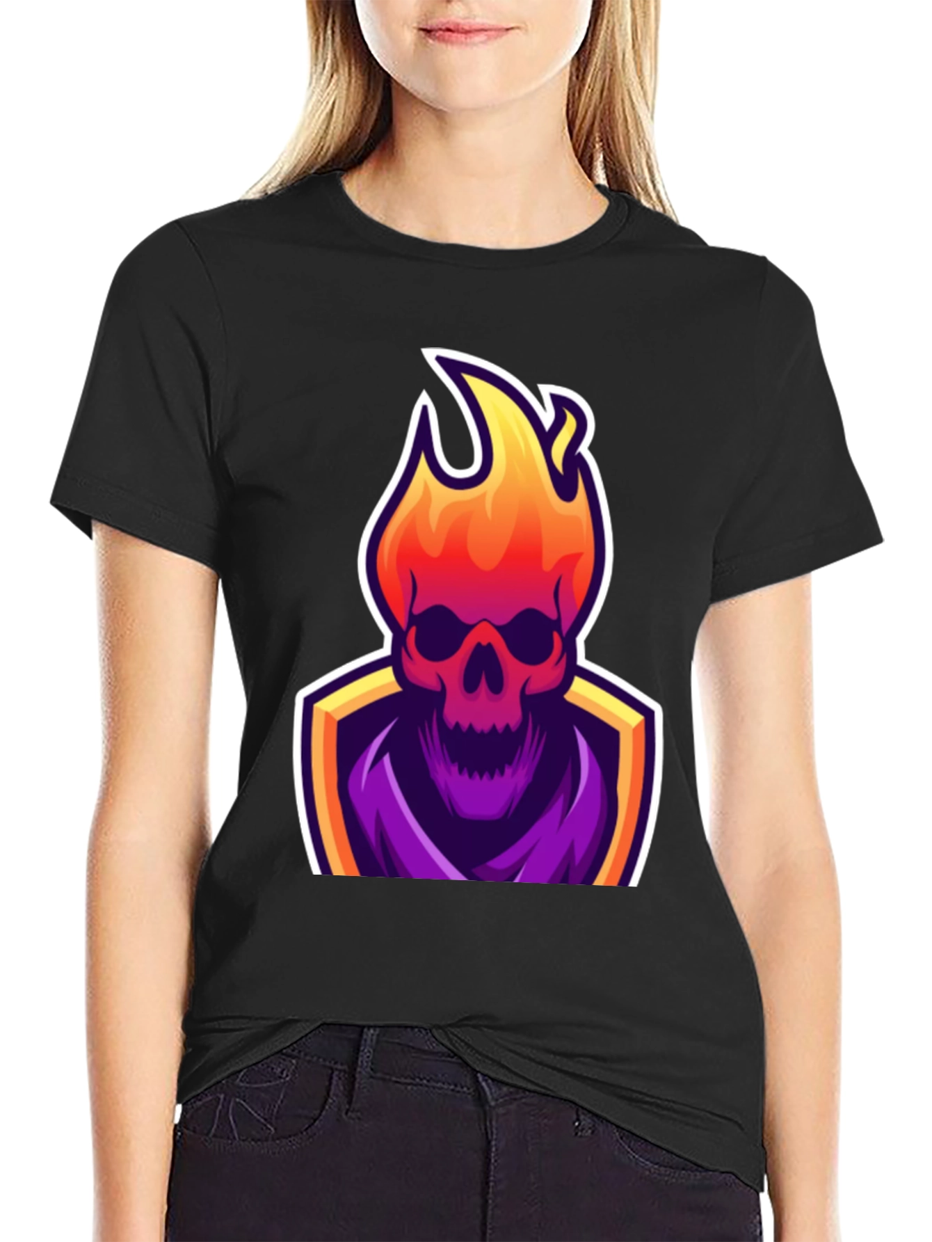Fiery Skull Graphic Tee - Black