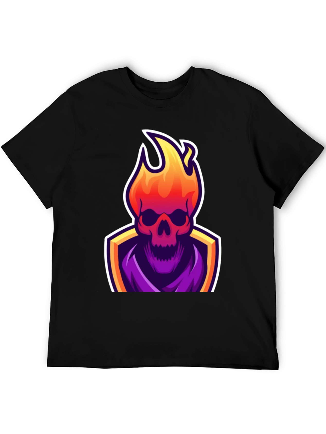 Fiery Skull Graphic Tee - Black