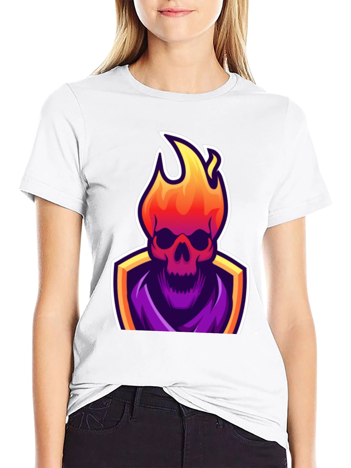 Fiery Skull Graphic Tee - Black