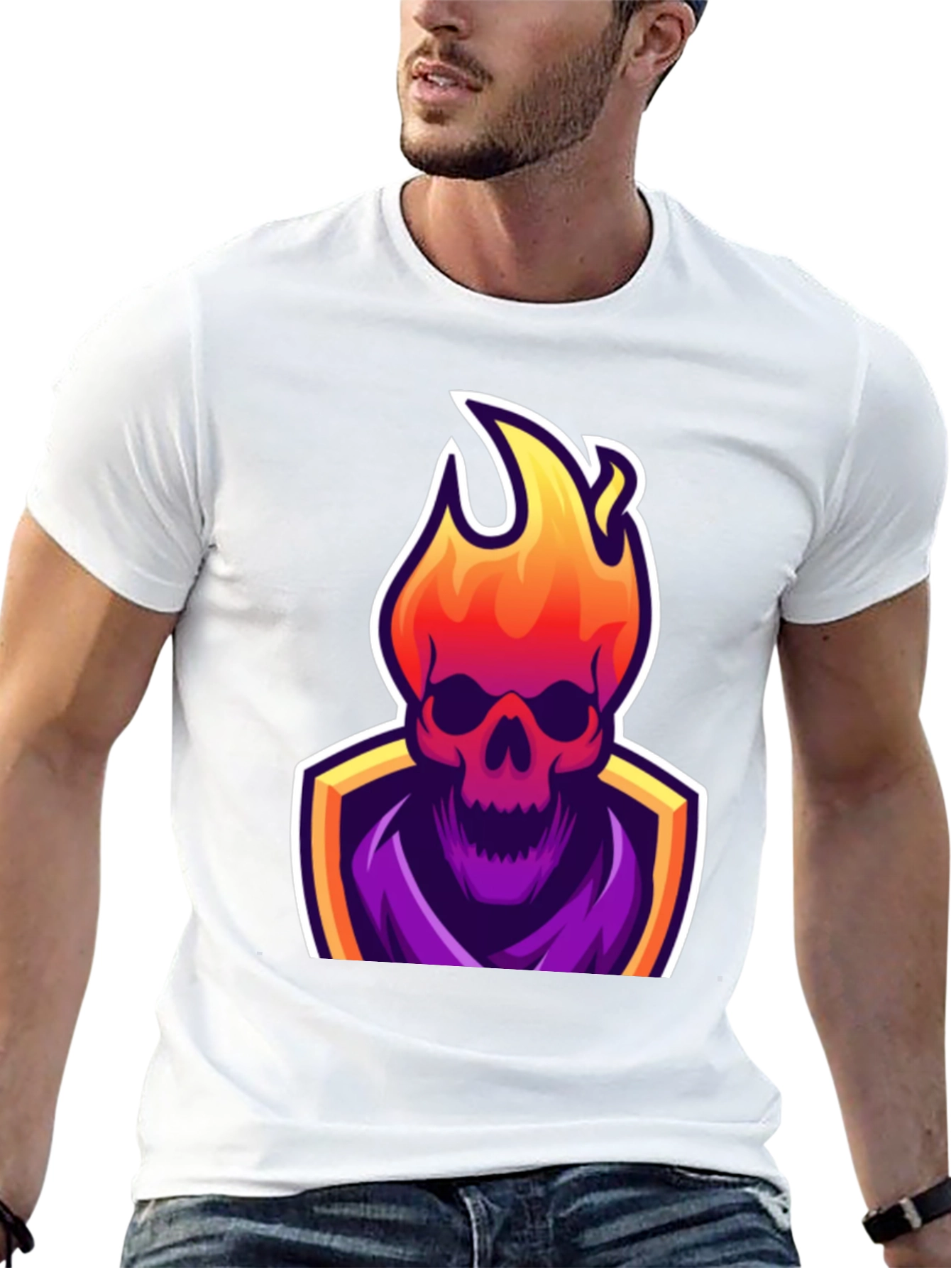 Fiery Skull Graphic Tee - Black