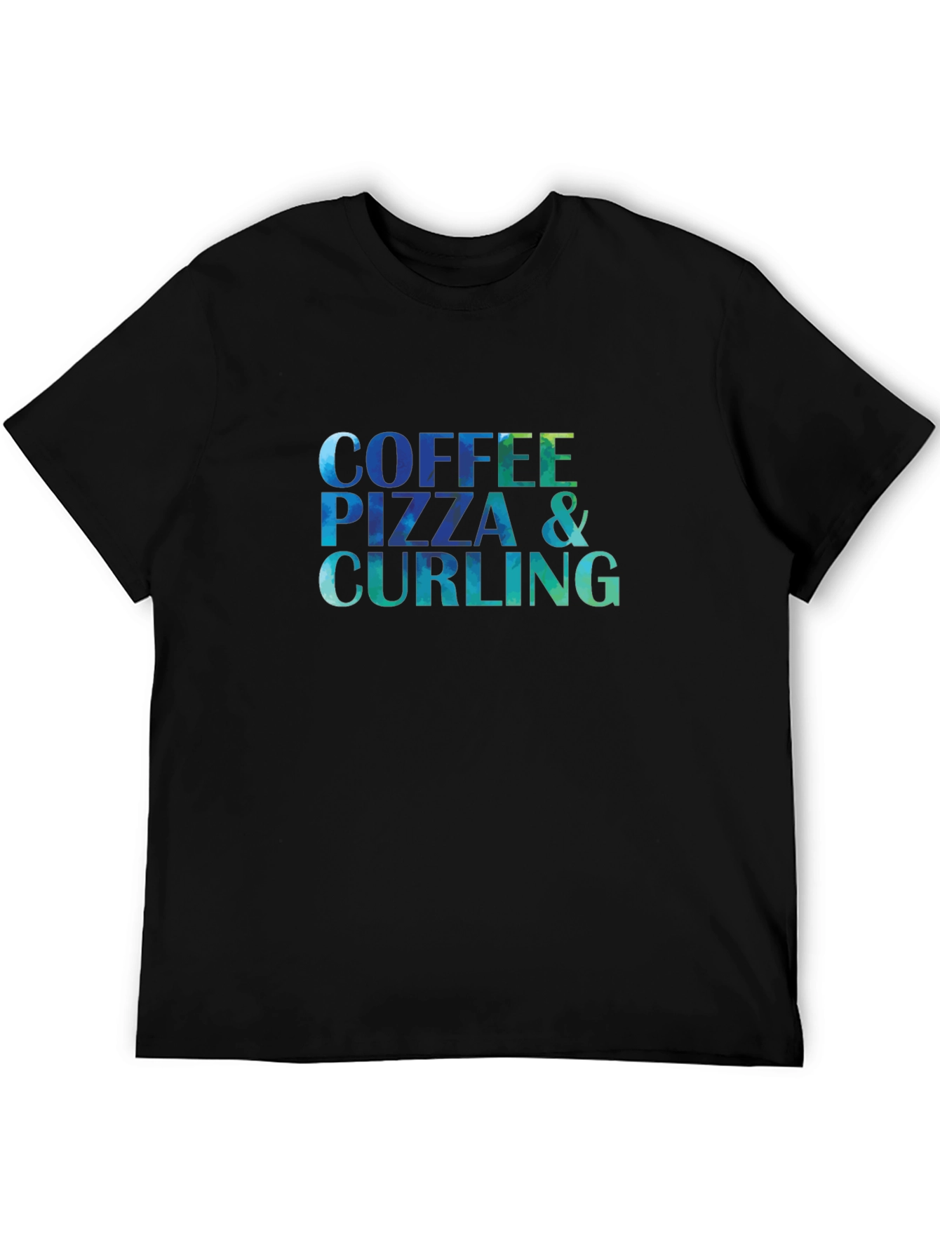 Coffee Pizza & Curling T-Shirt - Fun Graphic Tee