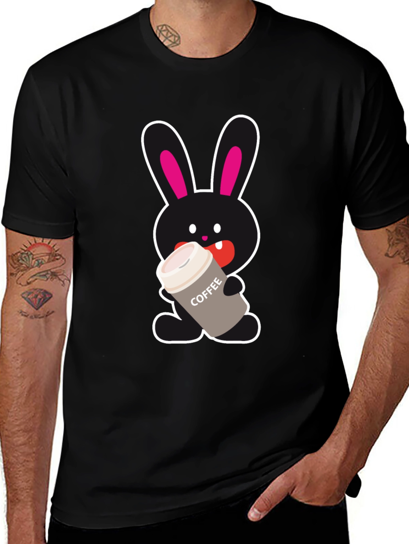 Bunny Coffee Lover Black T-Shirt