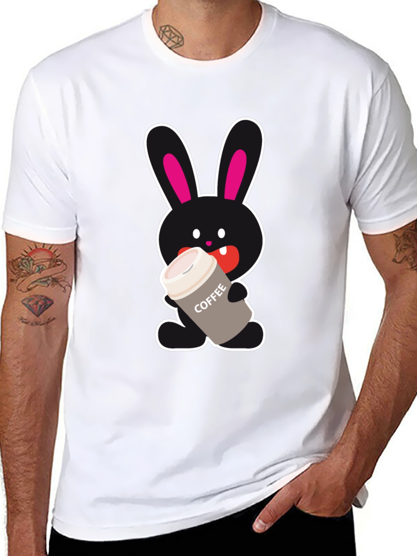 Bunny Coffee Lover Black T-Shirt