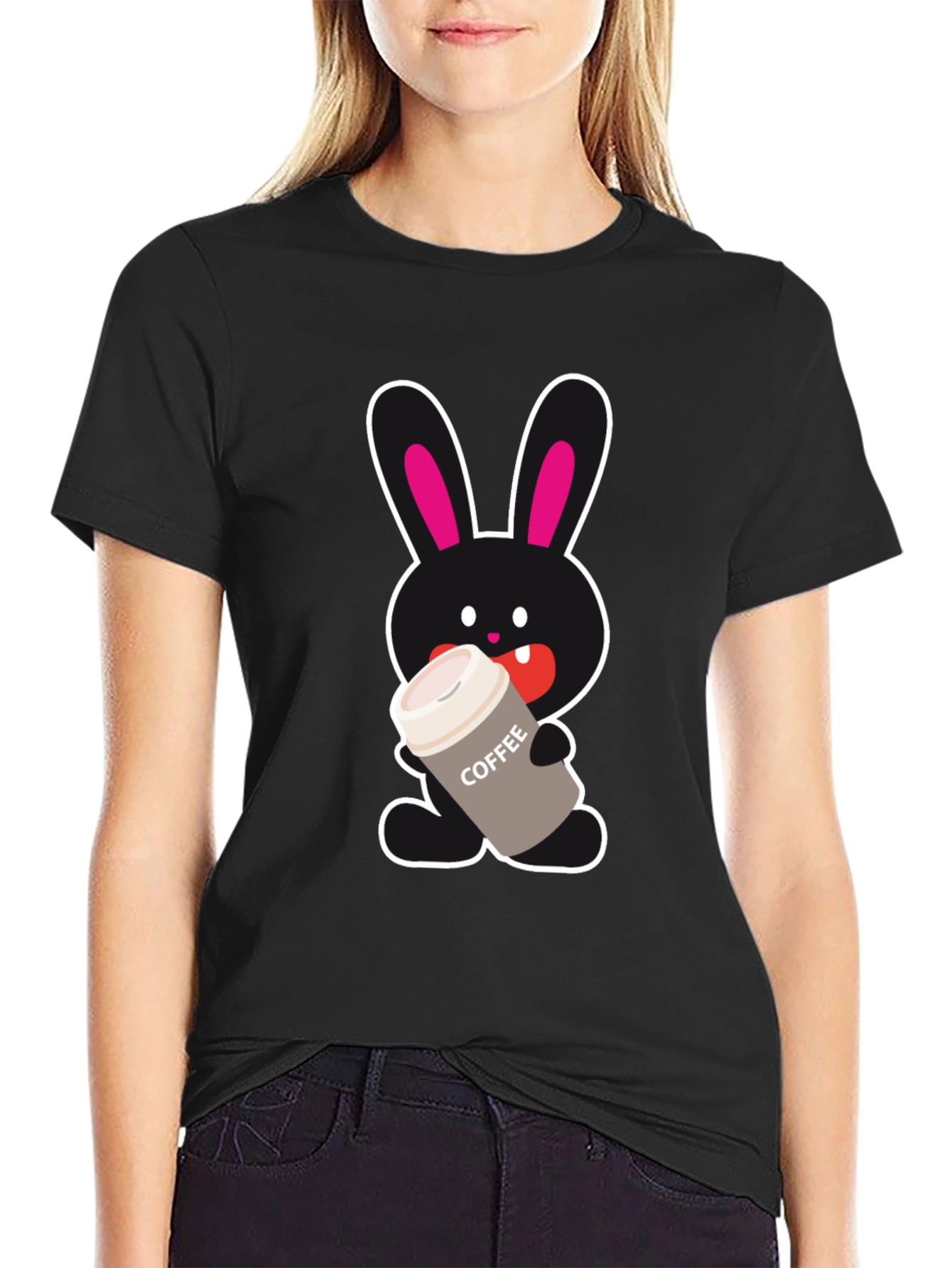 Bunny Coffee Lover Black T-Shirt