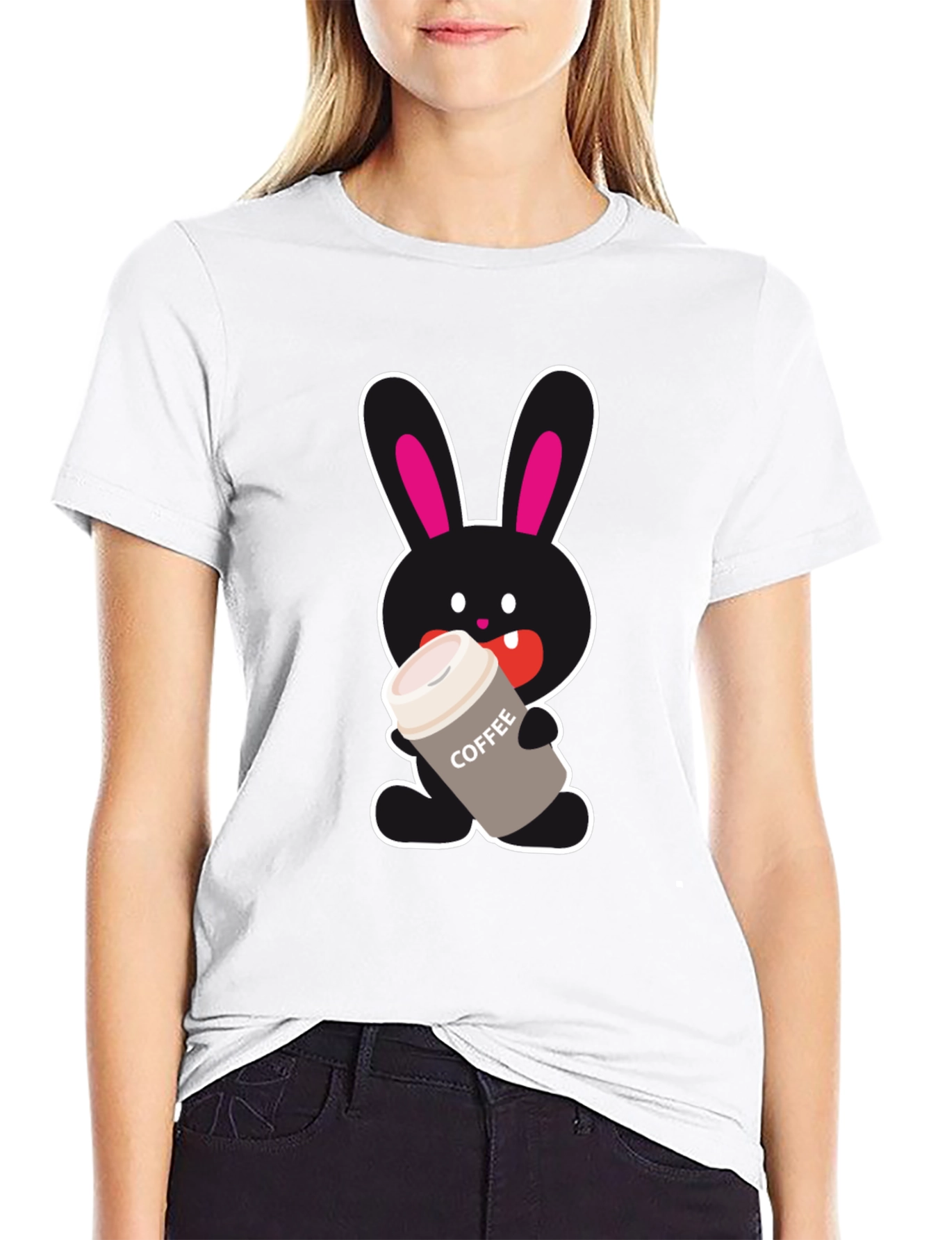 Bunny Coffee Lover Black T-Shirt