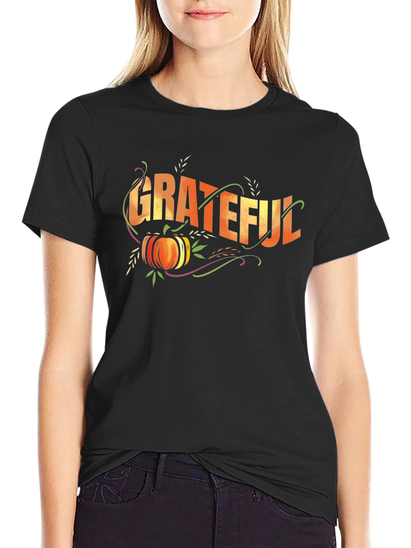 Grateful Thanksgiving Pumpkin Black T-Shirt