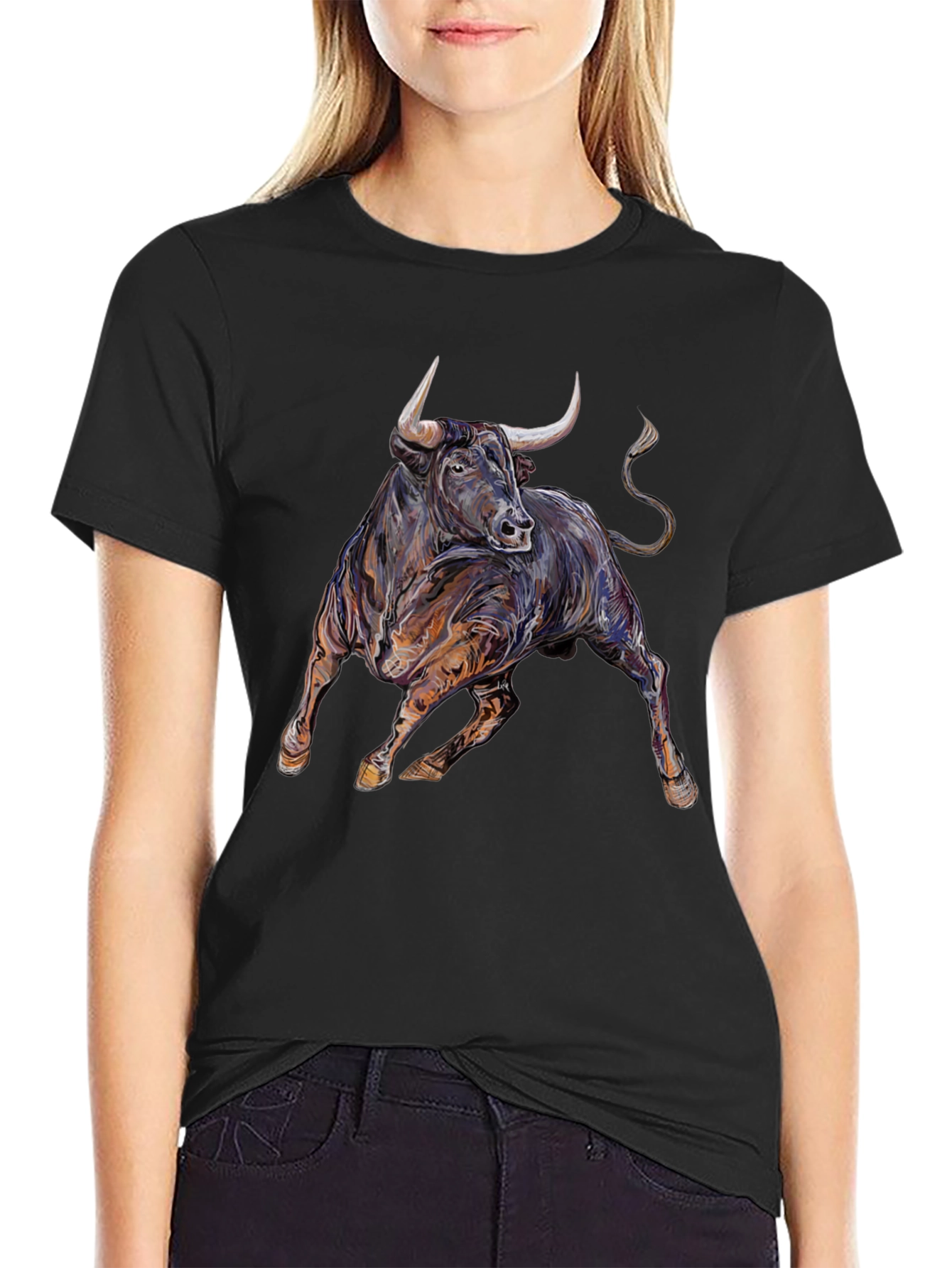Bold Bull Graphic Tee - Black Cotton