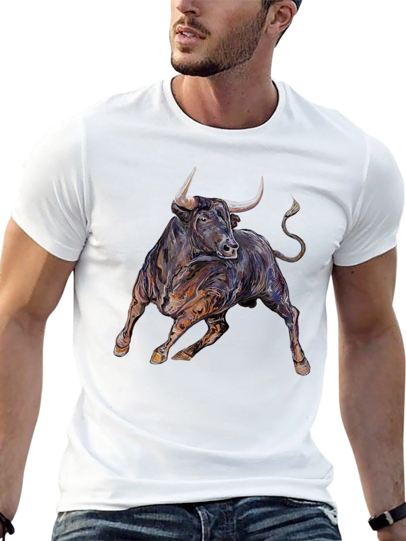 Bold Bull Graphic Tee - Black Cotton