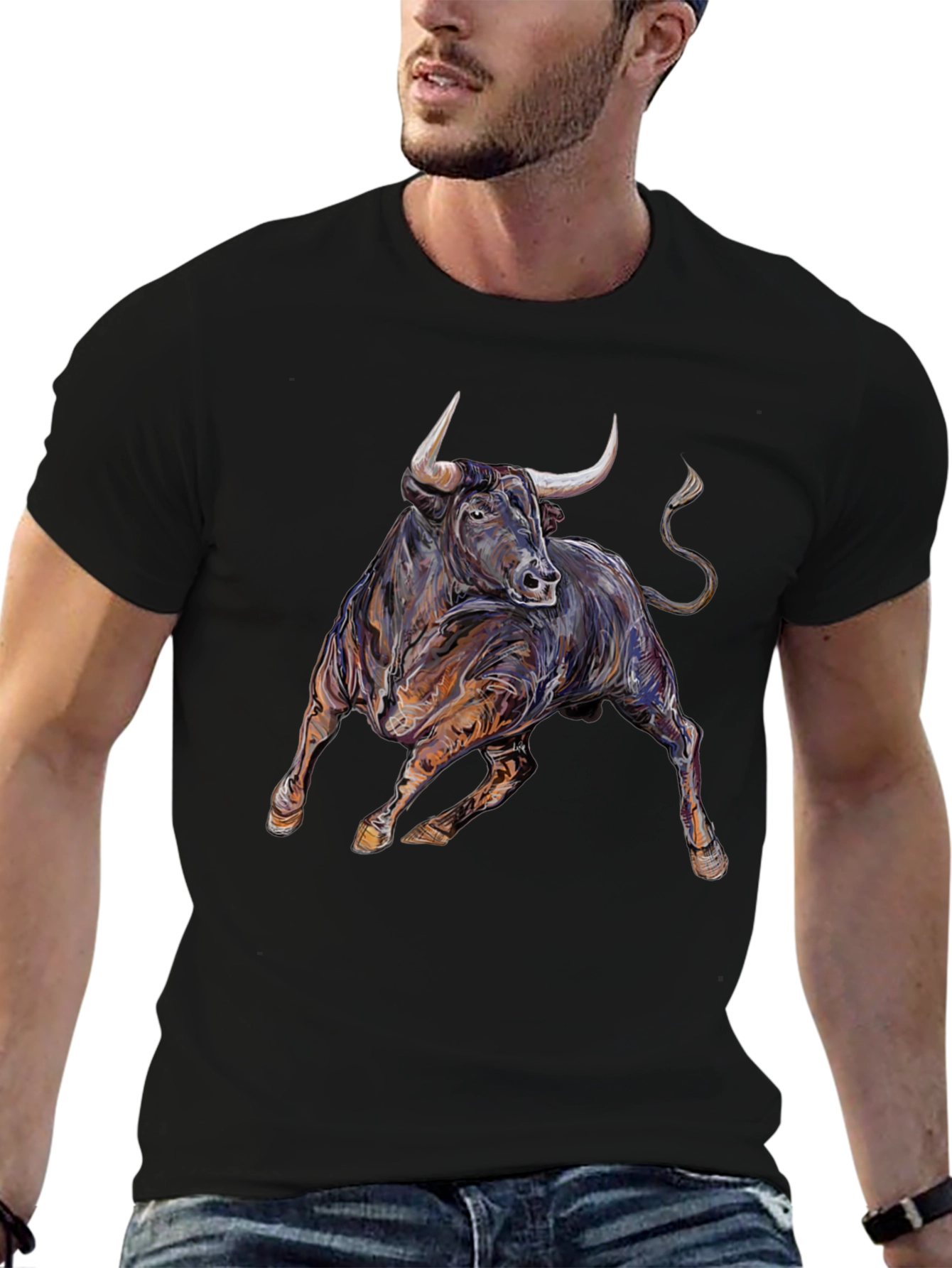 Bold Bull Graphic Tee - Black Cotton