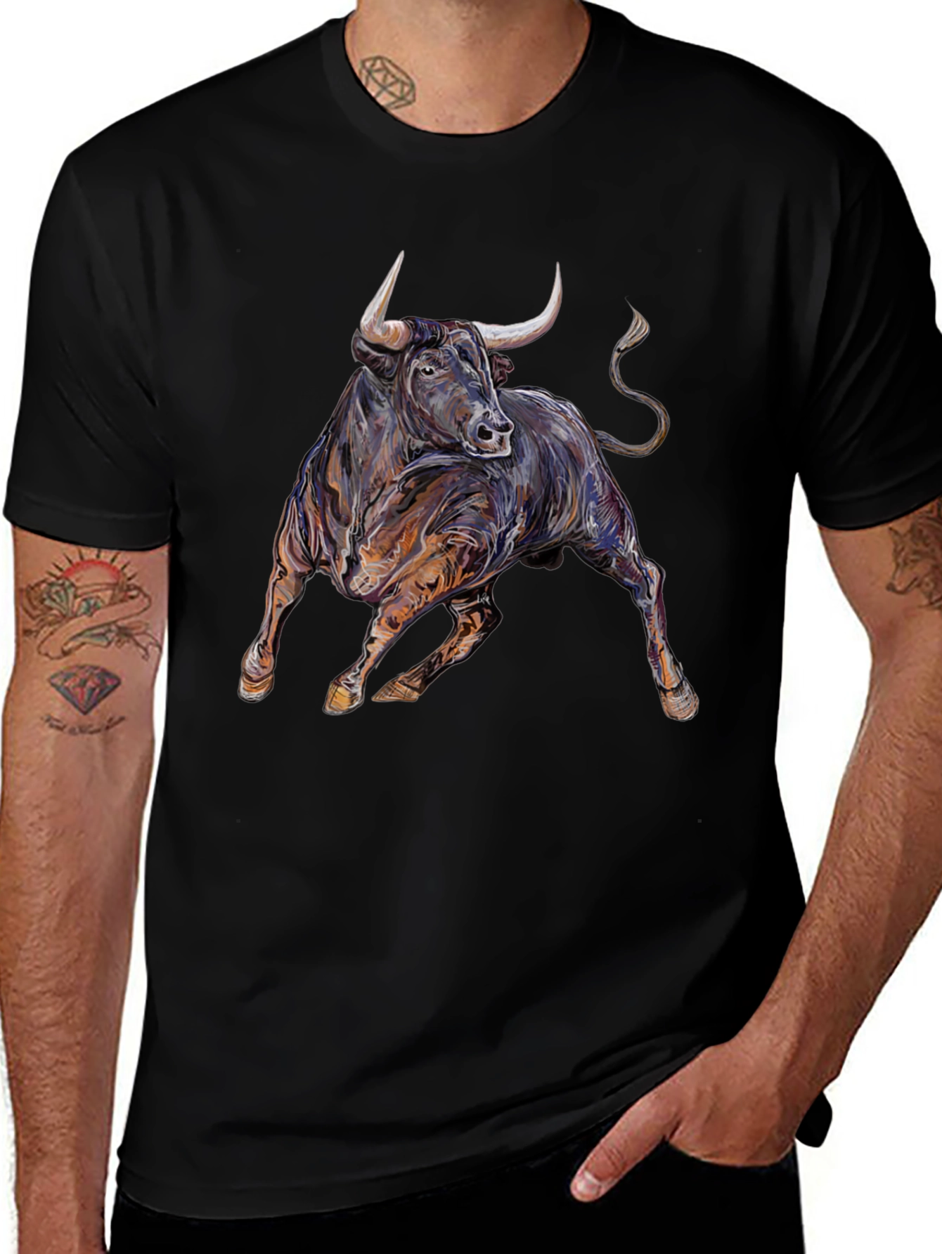Bold Bull Graphic Tee - Black Cotton