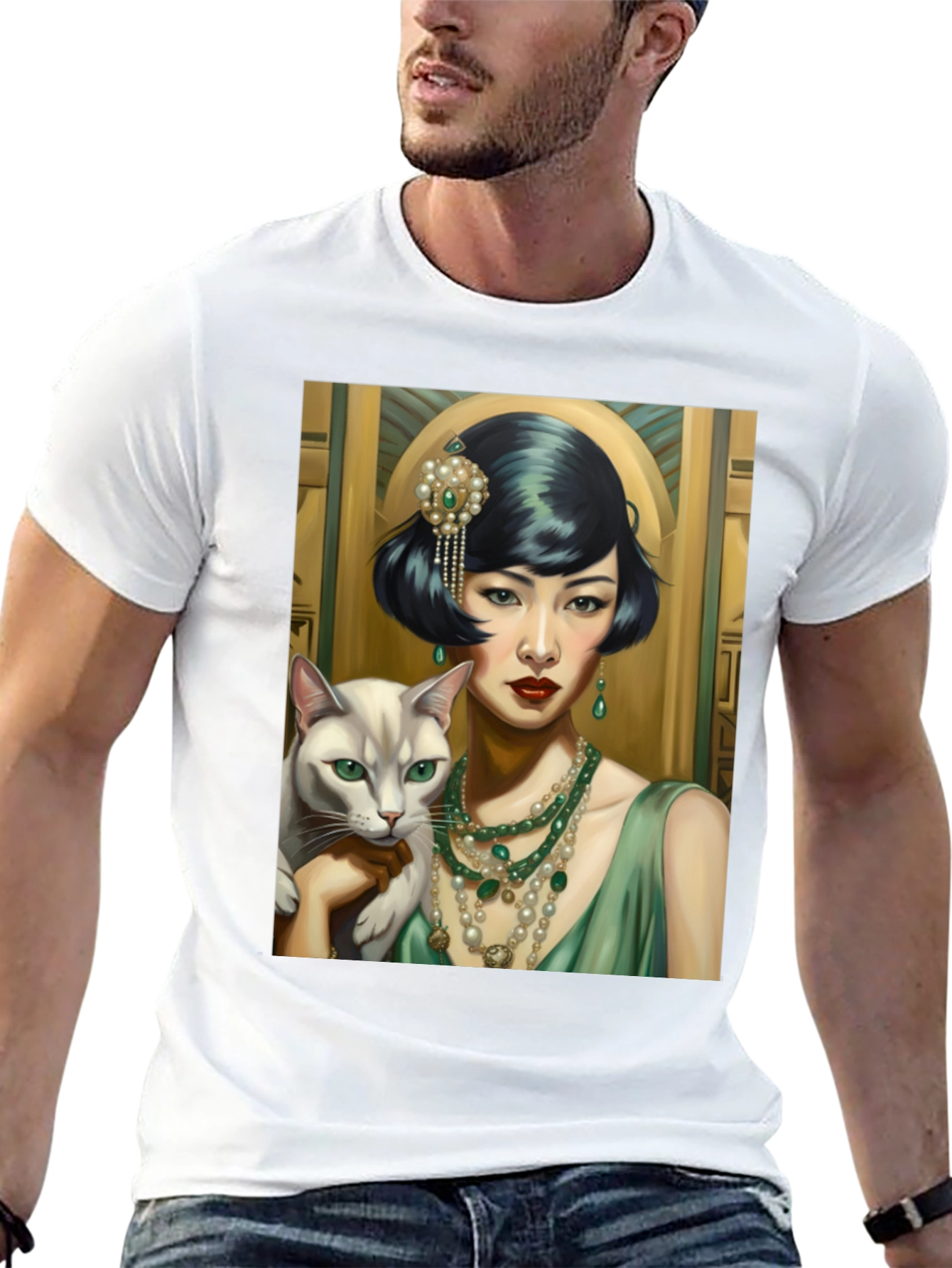 Art Deco Woman & Cat Graphic Tee