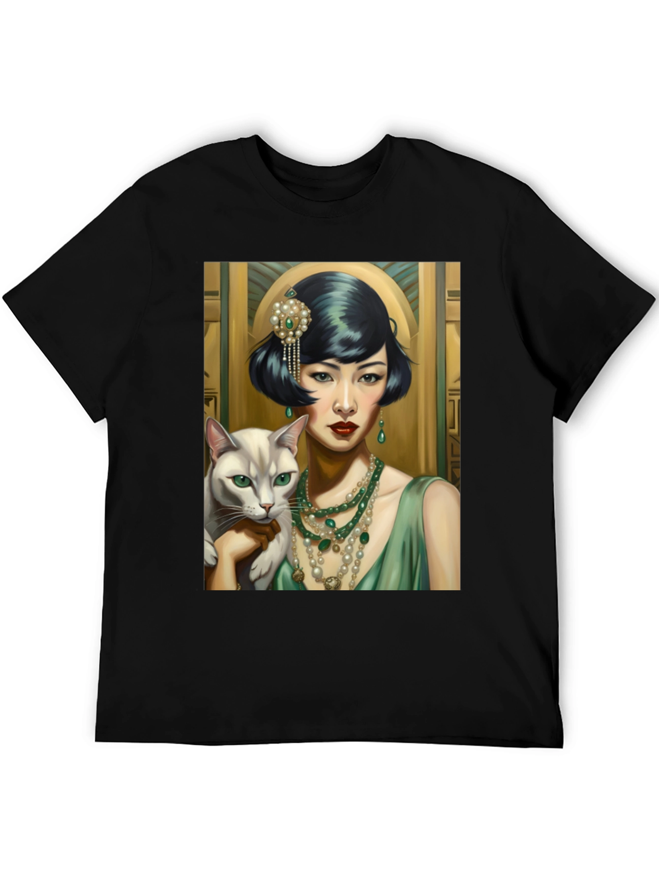 Art Deco Woman & Cat Graphic Tee