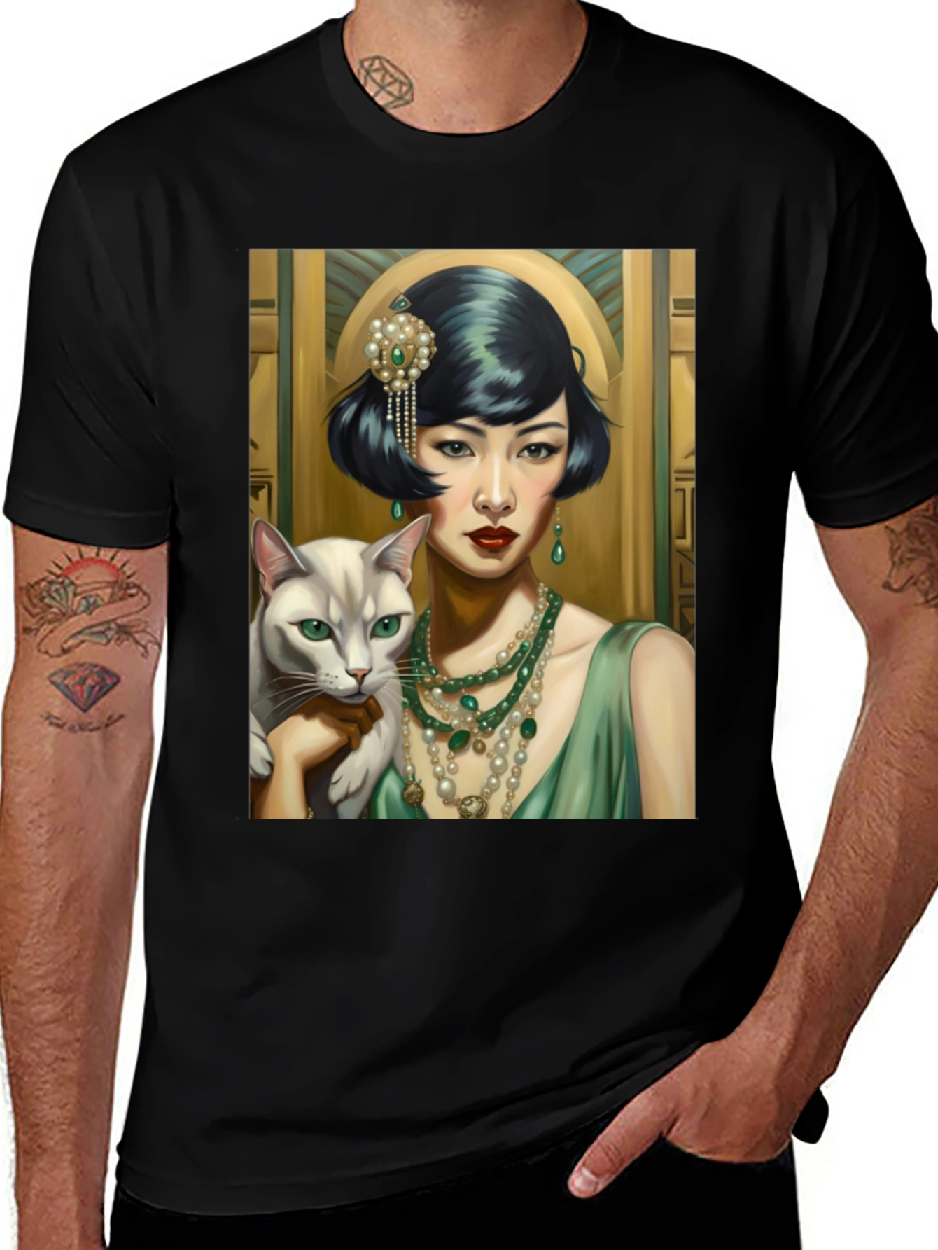 Art Deco Woman & Cat Graphic Tee