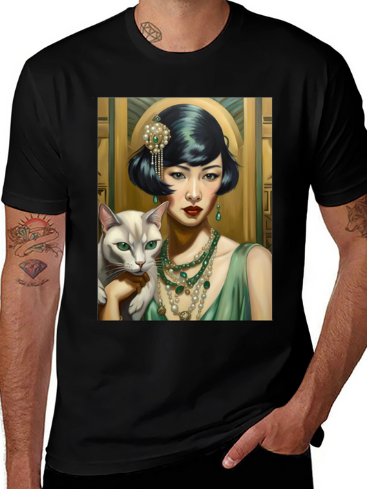 Art Deco Woman & Cat Graphic Tee