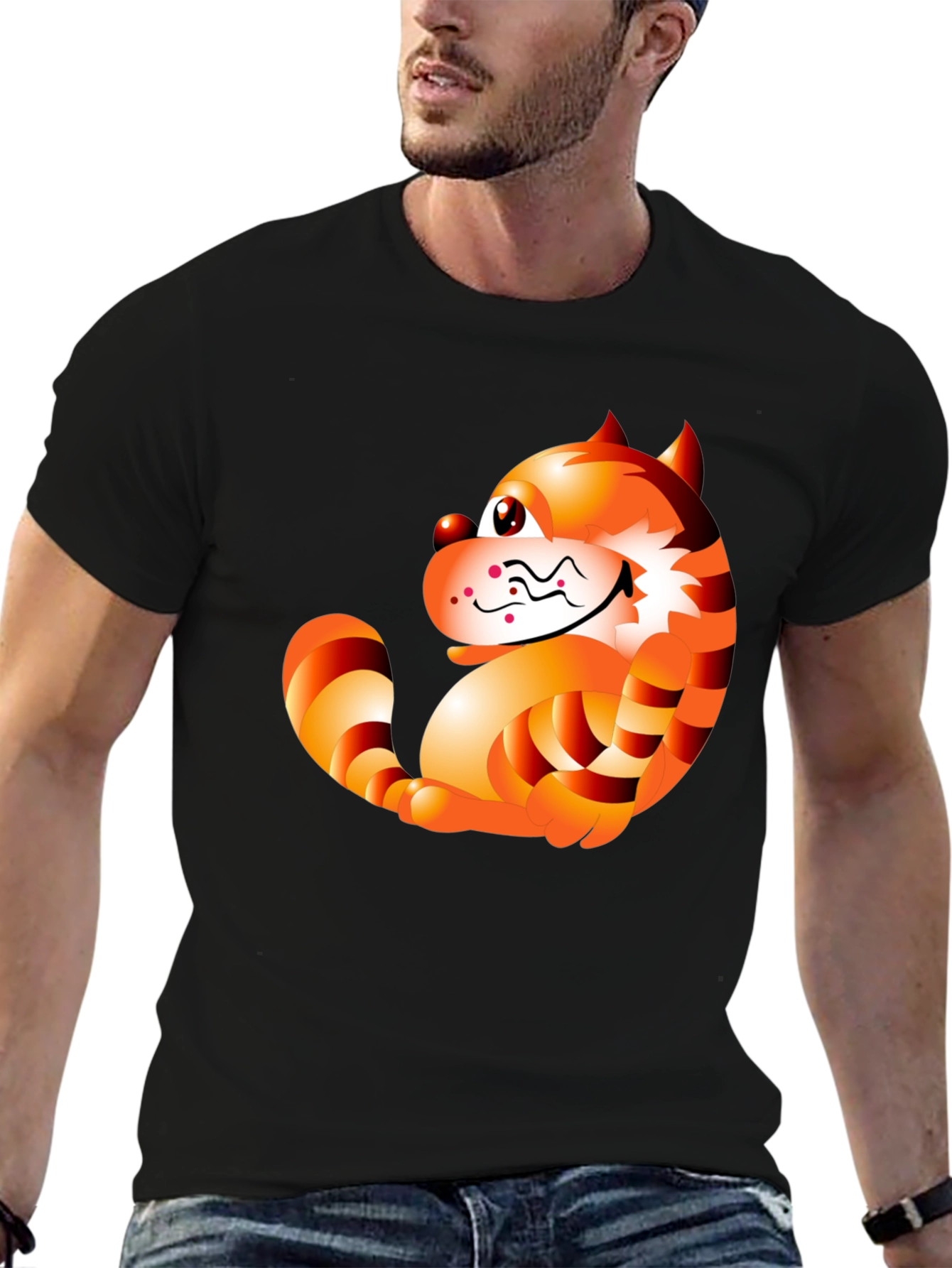 Cartoon Cat Graphic Tee - Stylish Black T-Shirt