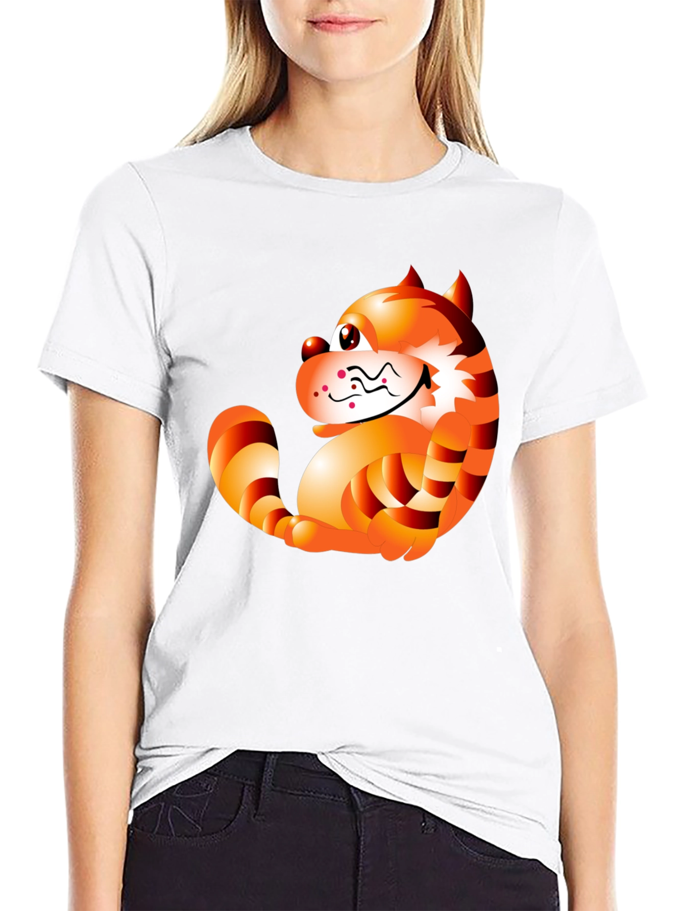 Cartoon Cat Graphic Tee - Stylish Black T-Shirt