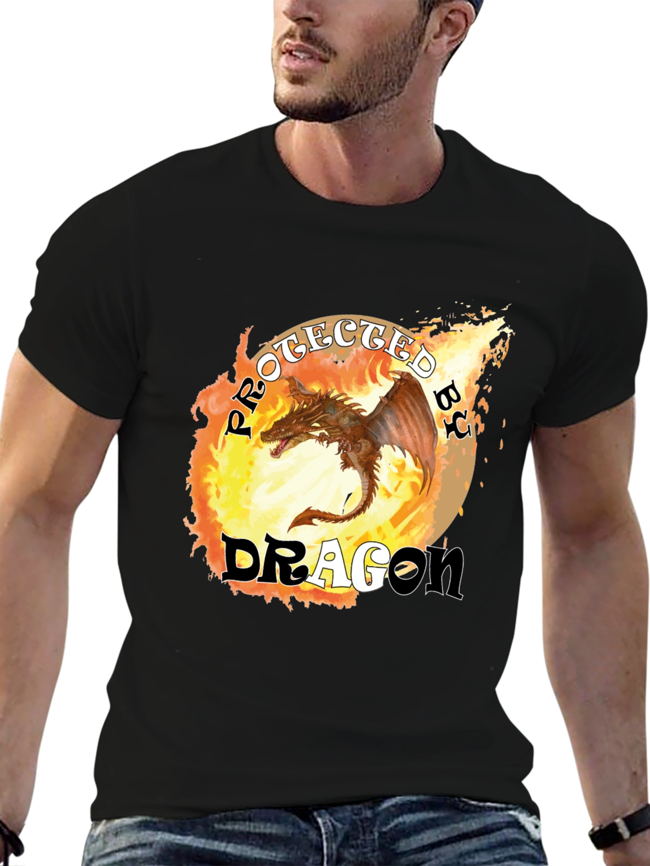 Protected by Dragon T-Shirt: Fiery Design