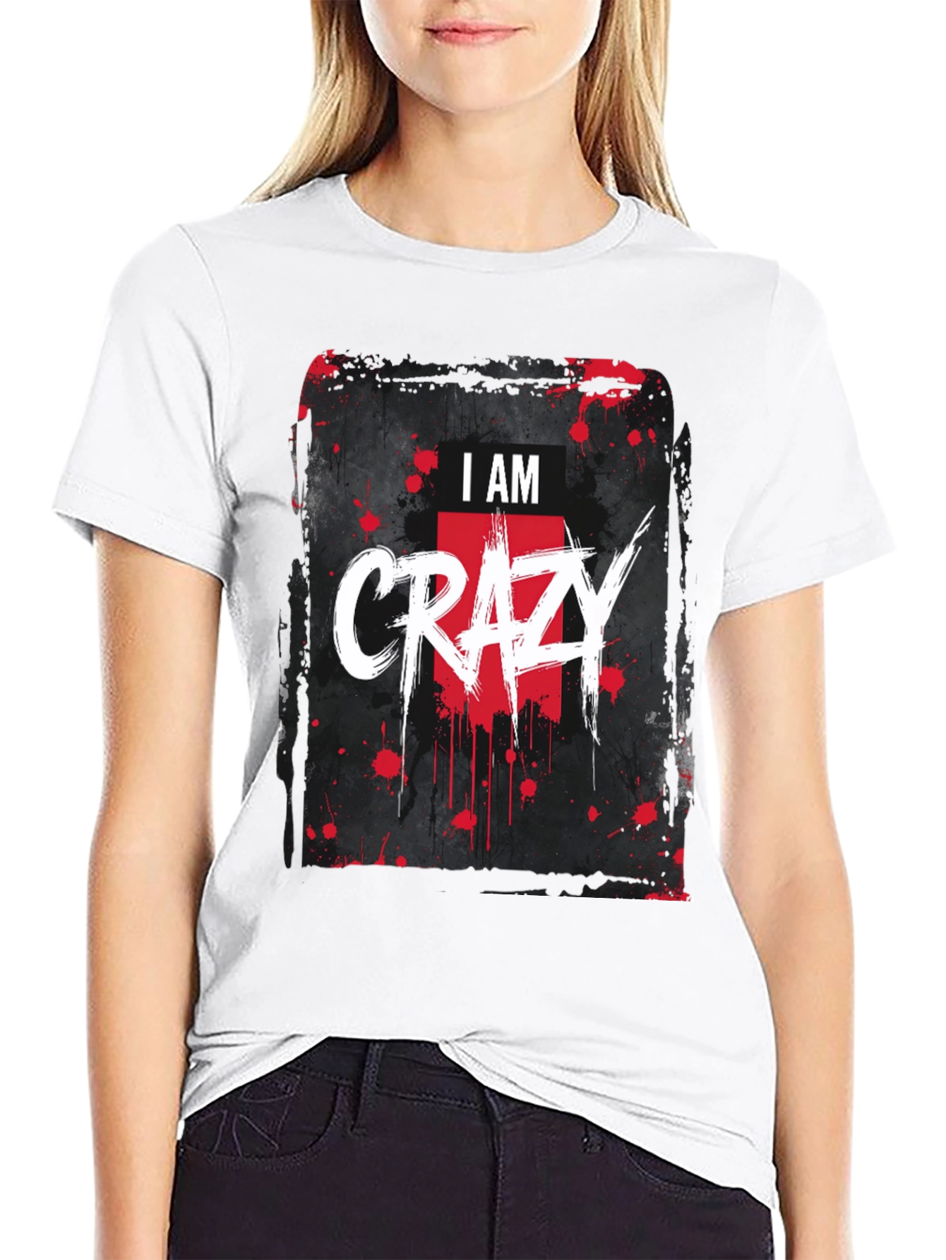 I AM CRAZY Graphic Print Black T-Shirt