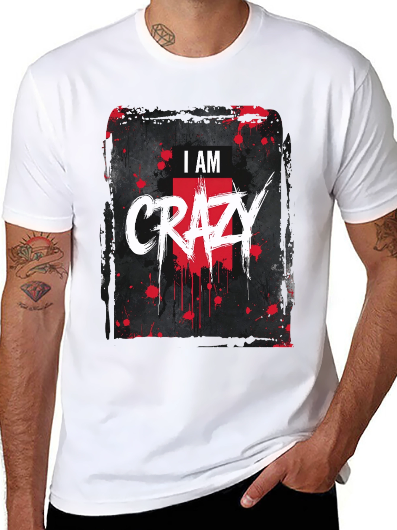 I AM CRAZY Graphic Print Black T-Shirt