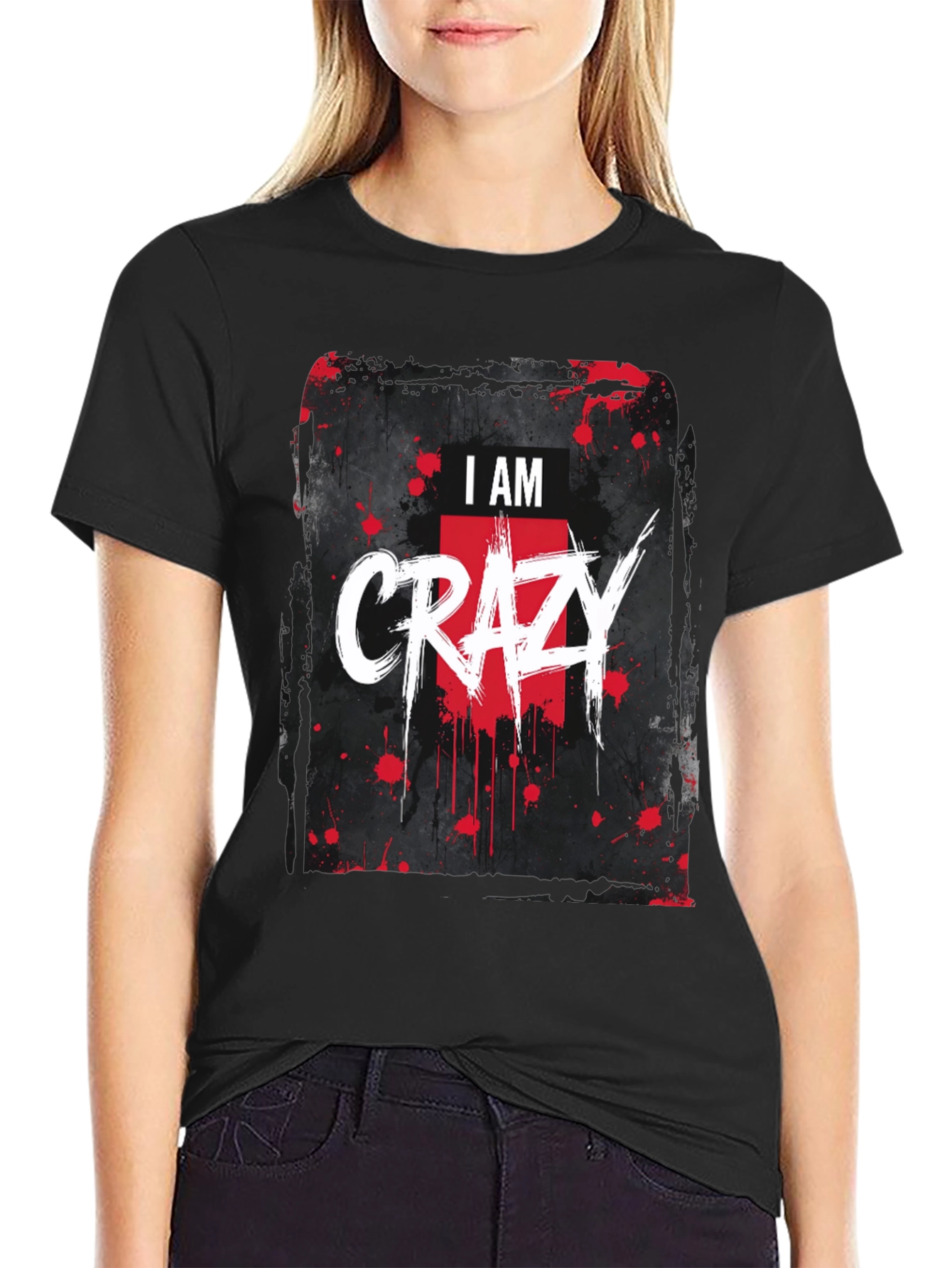 I AM CRAZY Graphic Print Black T-Shirt