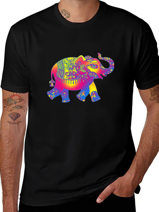 Psychedelic Elephant Graphic Tee - Black Cotton T-Shirt