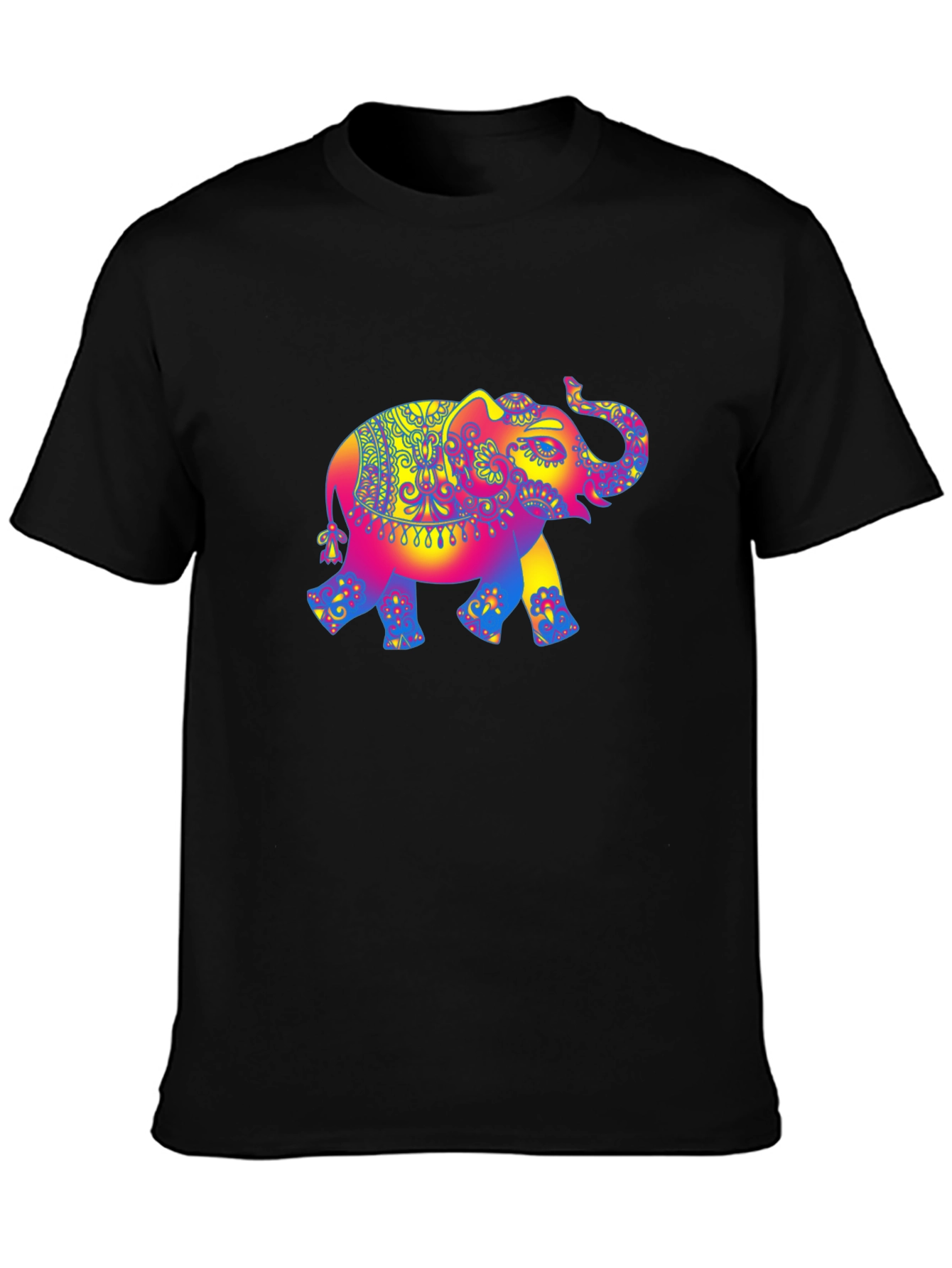Psychedelic Elephant Graphic Tee - Black Cotton T-Shirt