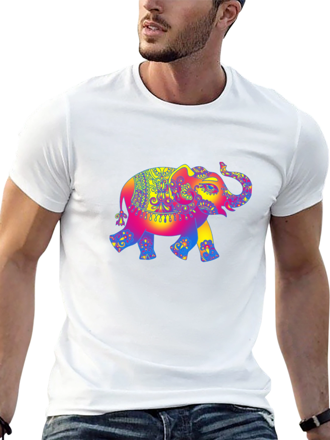 Psychedelic Elephant Graphic Tee - Black Cotton T-Shirt
