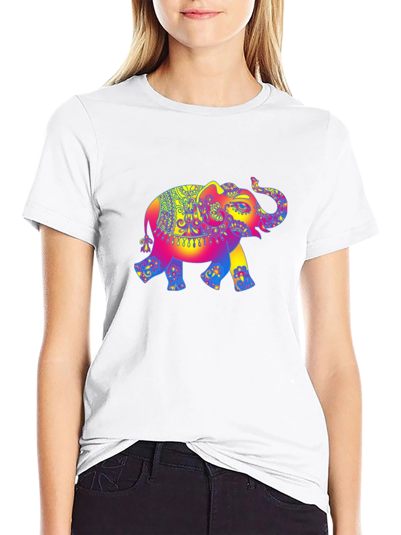 Psychedelic Elephant Graphic Tee - Black Cotton T-Shirt