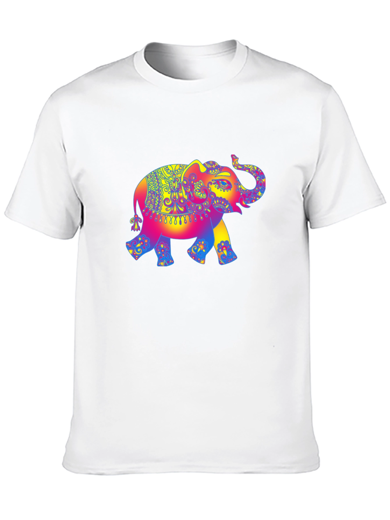 Psychedelic Elephant Graphic Tee - Black Cotton T-Shirt