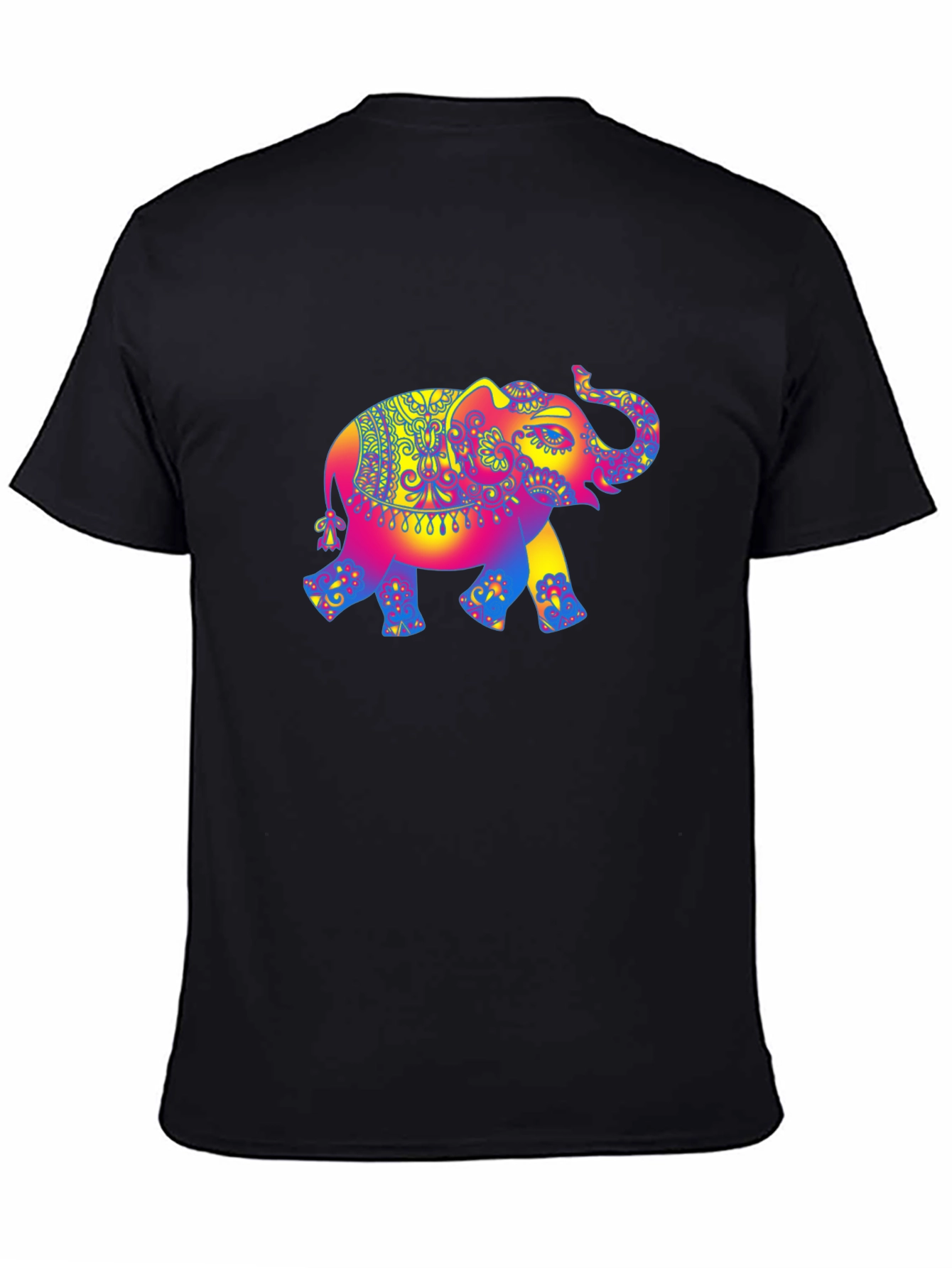 Psychedelic Elephant Graphic Tee - Black Cotton T-Shirt