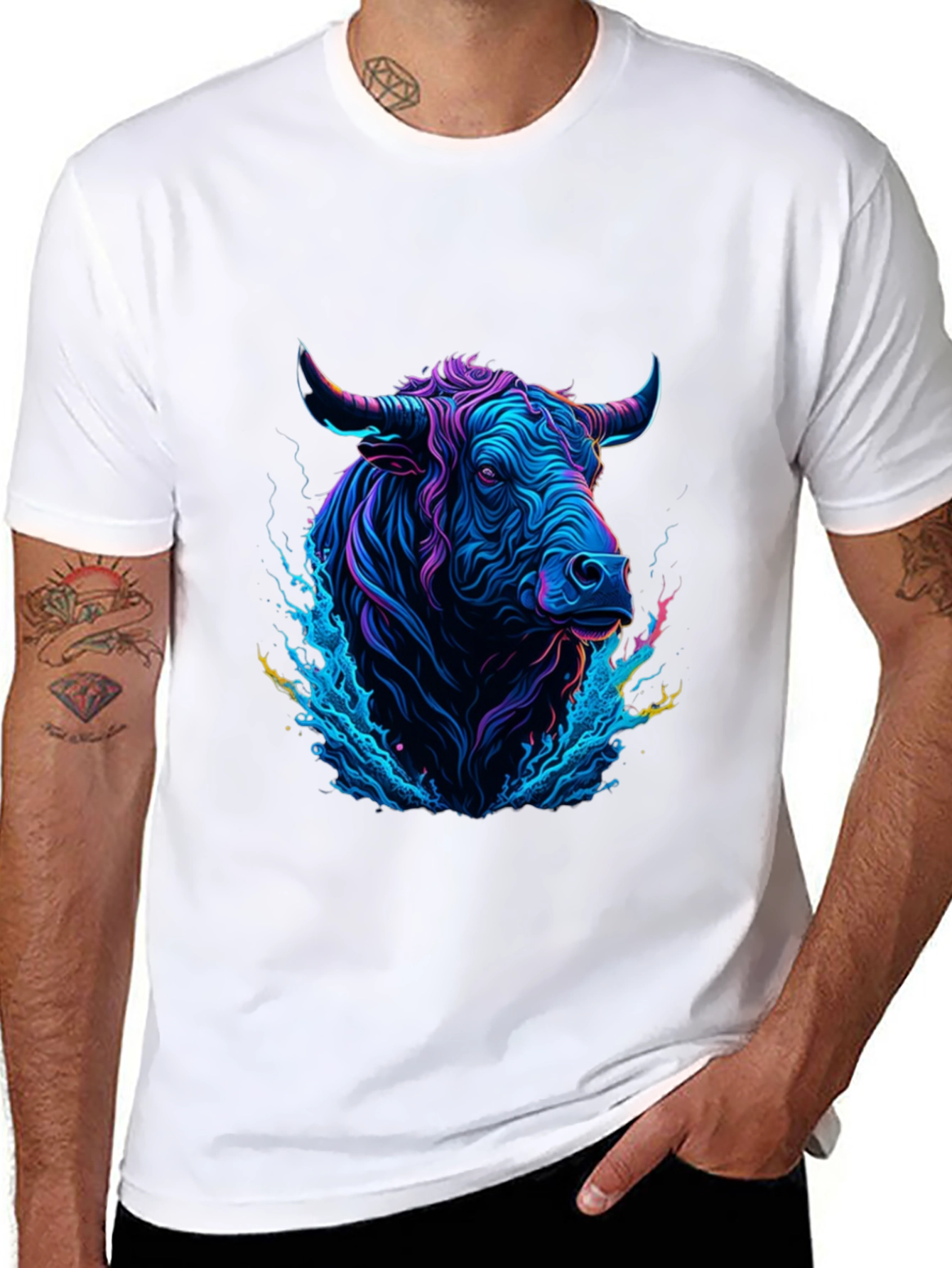 Neon Bull Graphic Tee - Mens Black T-Shirt