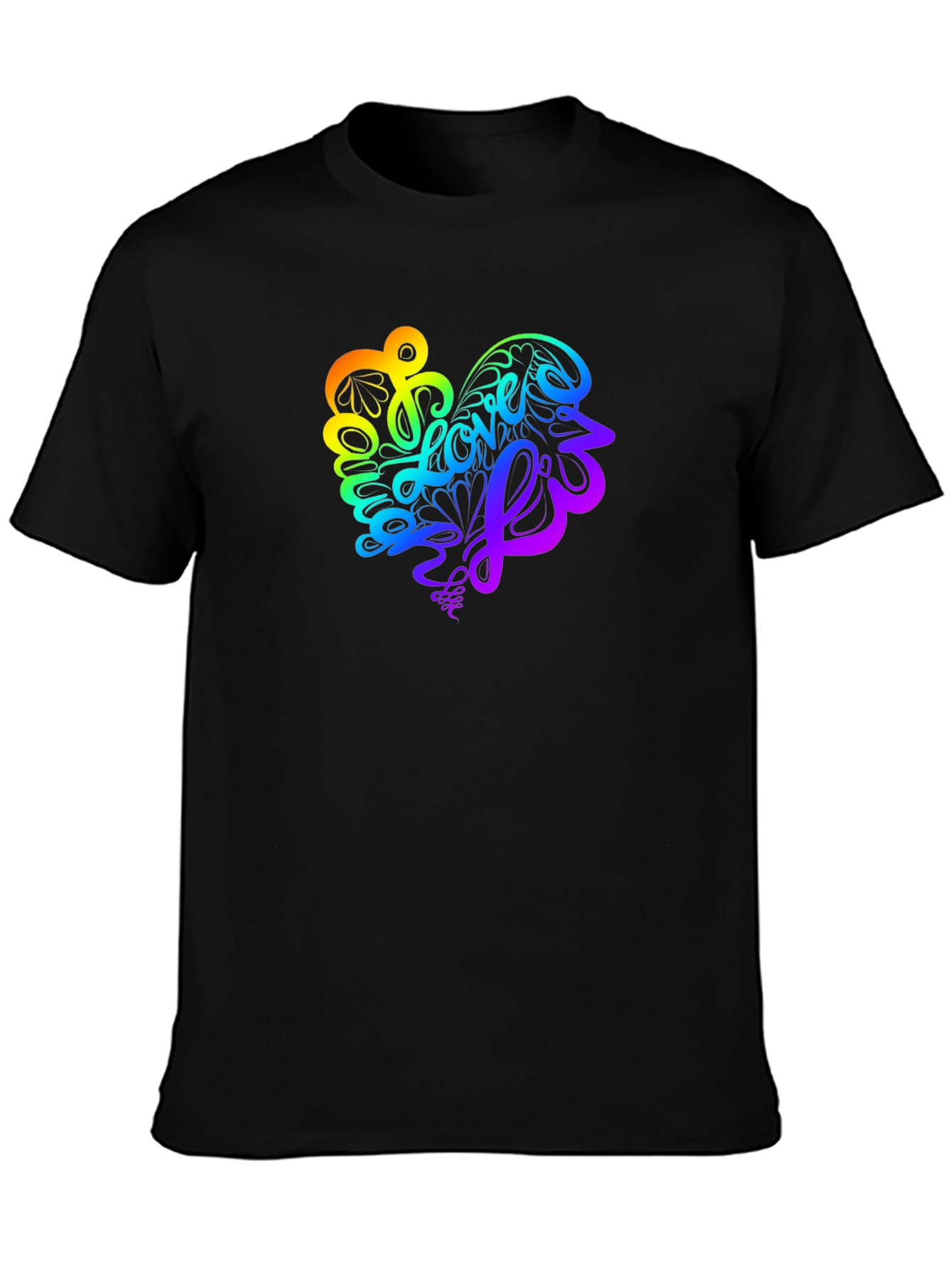 Rainbow Love Heart Graphic Tee - Stylish Black T-Shirt