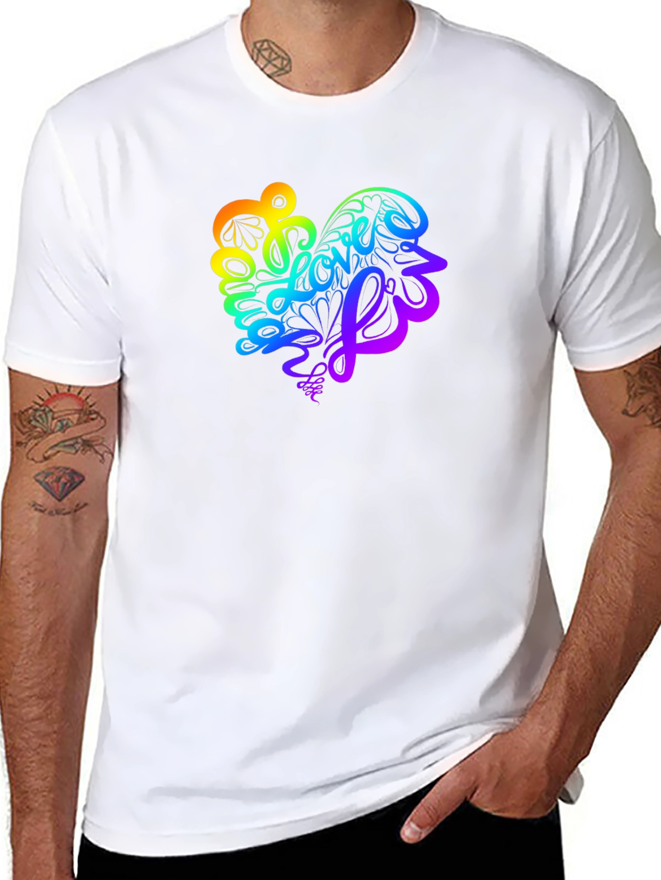 Rainbow Love Heart Graphic Tee - Stylish Black T-Shirt