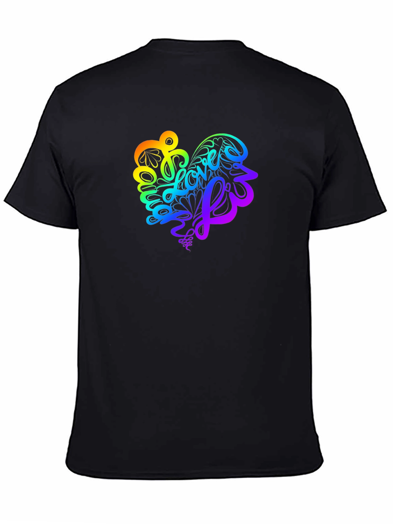 Rainbow Love Heart Graphic Tee - Stylish Black T-Shirt