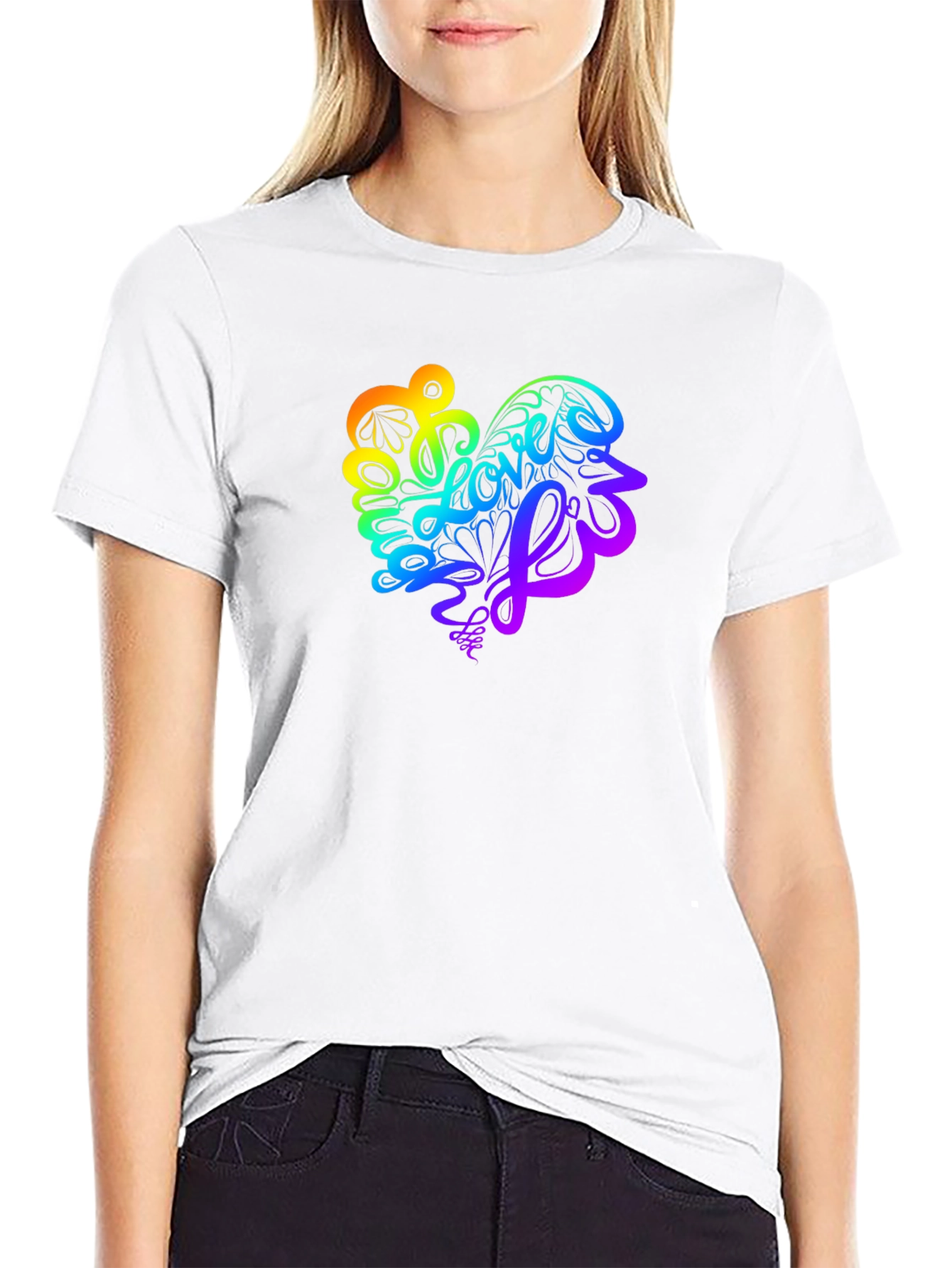 Rainbow Love Heart Graphic Tee - Stylish Black T-Shirt