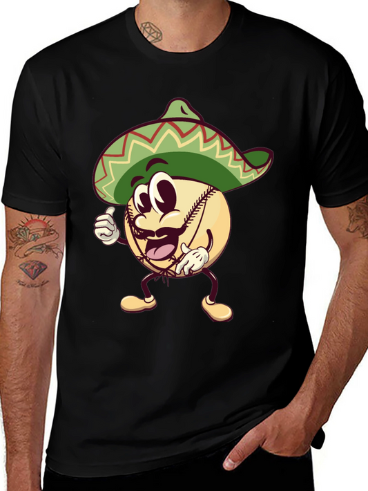 Baseball Man Sombrero Black T-Shirt