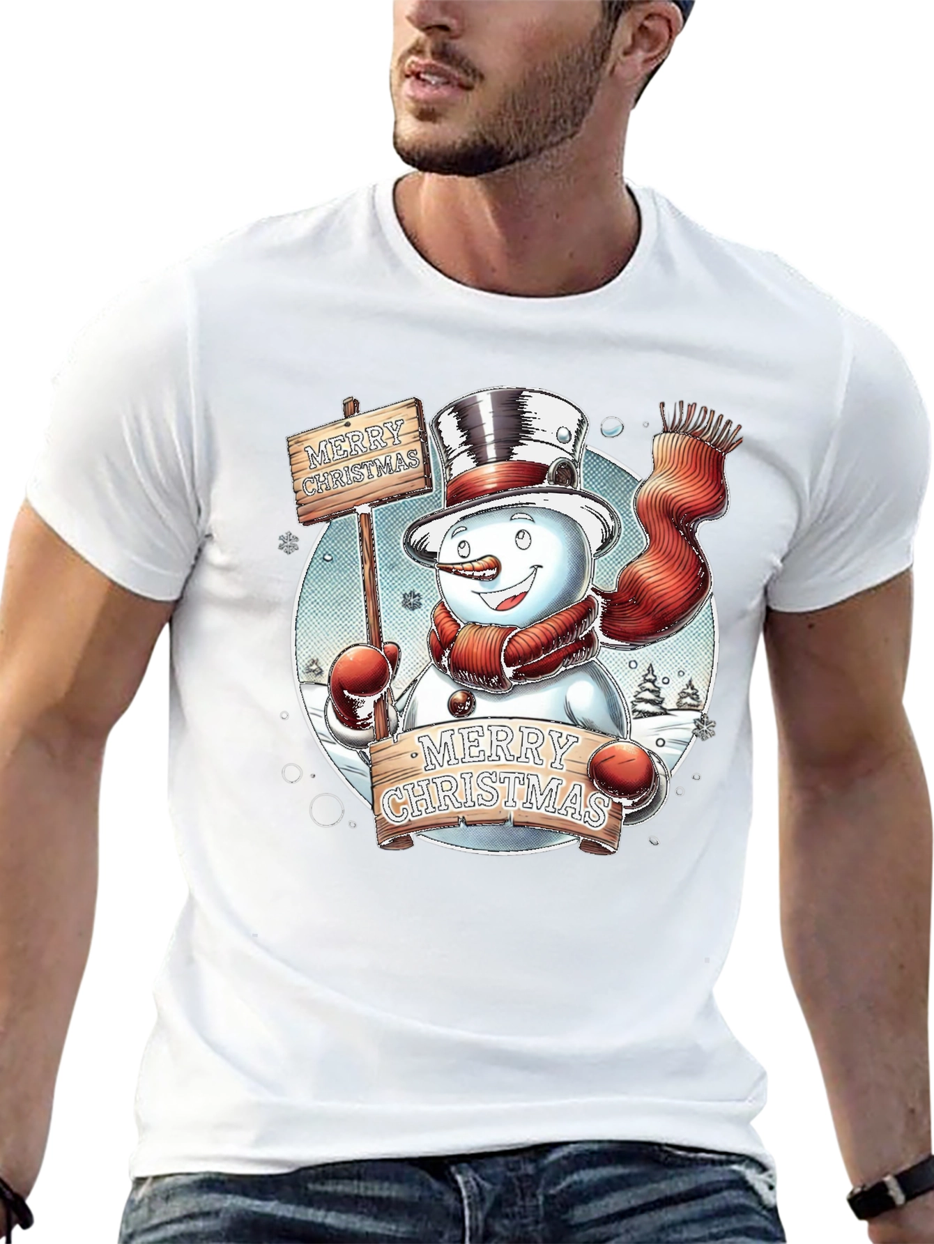 Festive Snowman Merry Christmas Graphic Tee