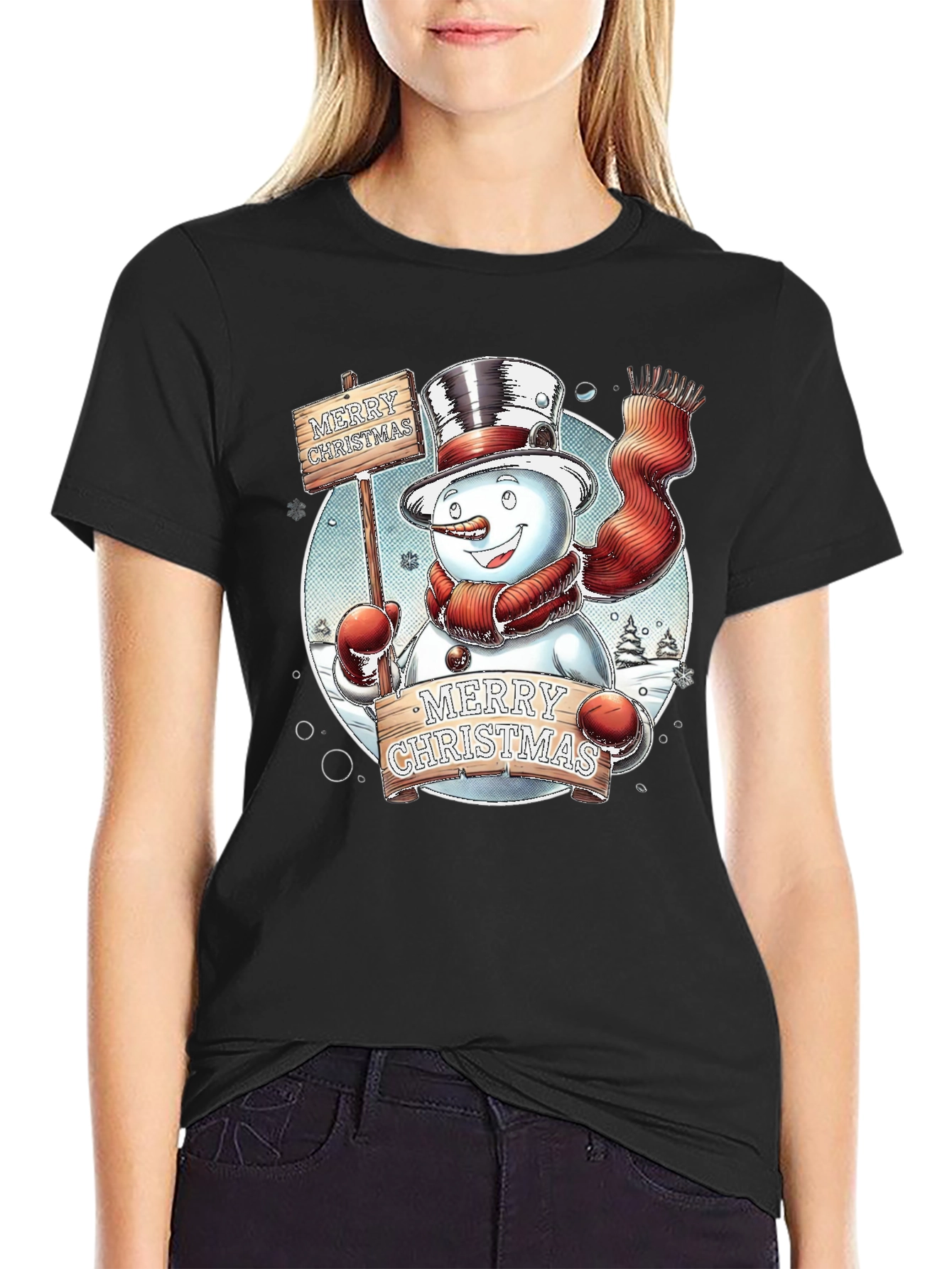 Festive Snowman Merry Christmas Graphic Tee
