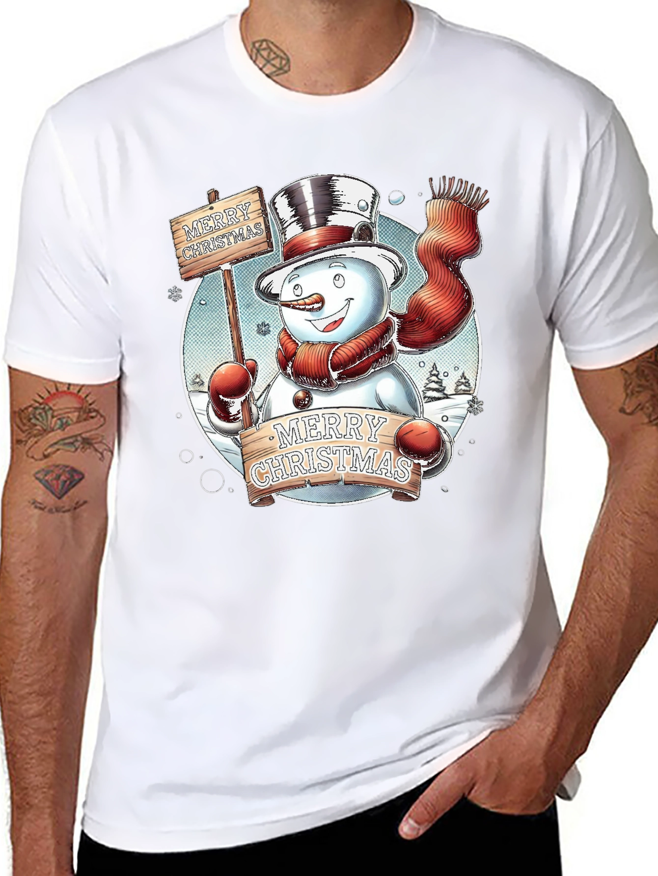 Festive Snowman Merry Christmas Graphic Tee