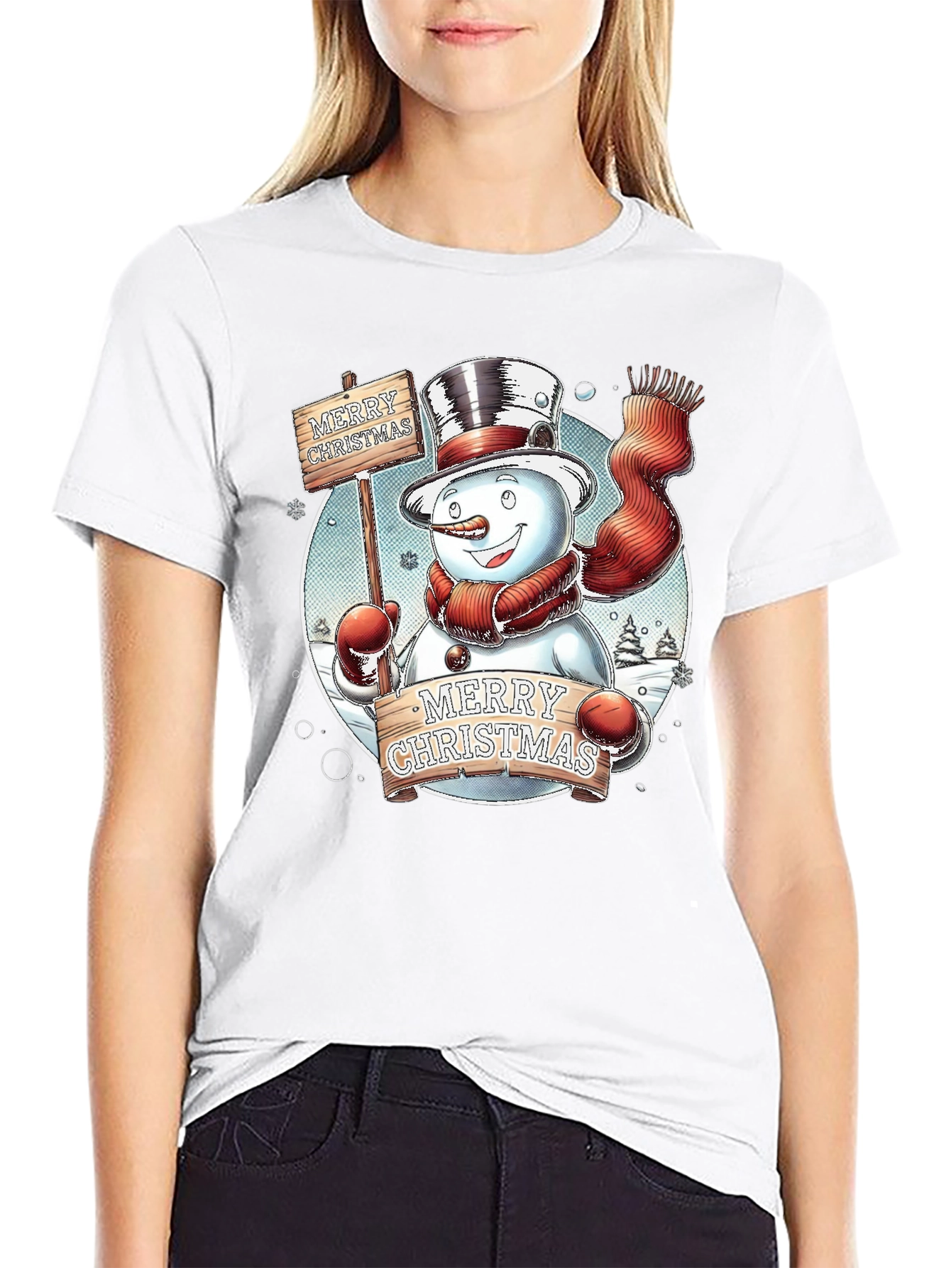 Festive Snowman Merry Christmas Graphic Tee