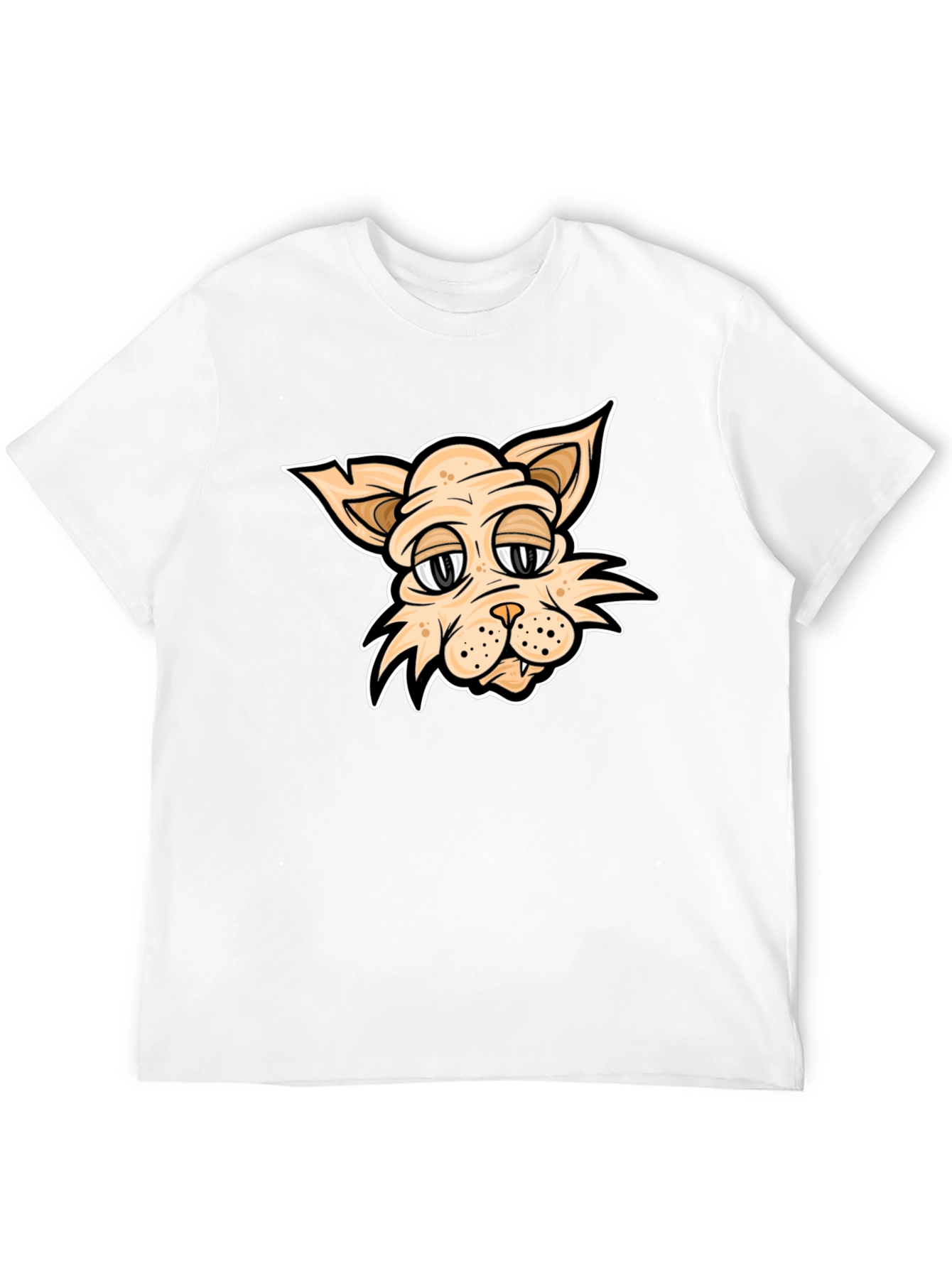 Cartoon Cat T-Shirt - Black Crew Neck