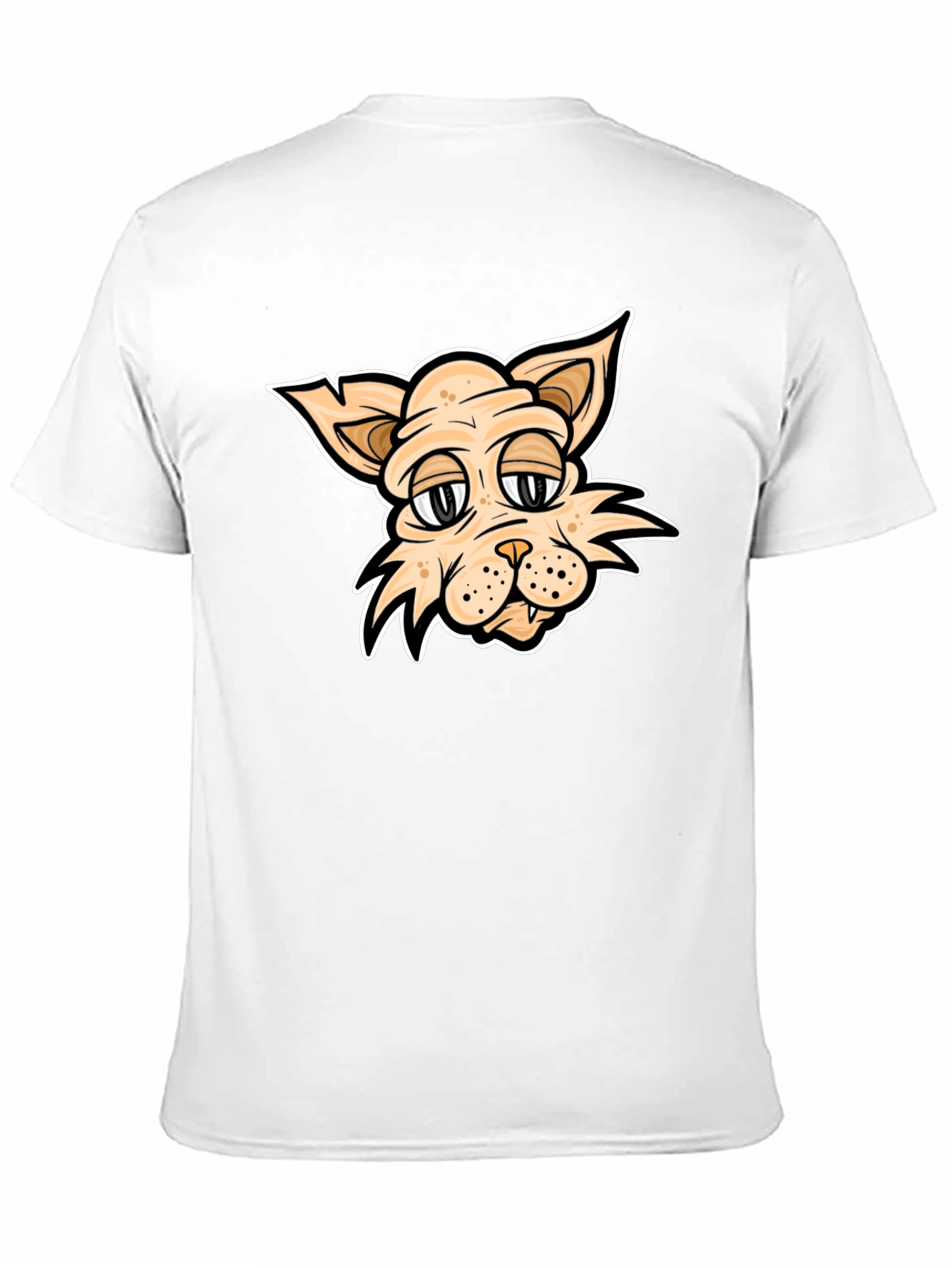 Cartoon Cat T-Shirt - Black Crew Neck
