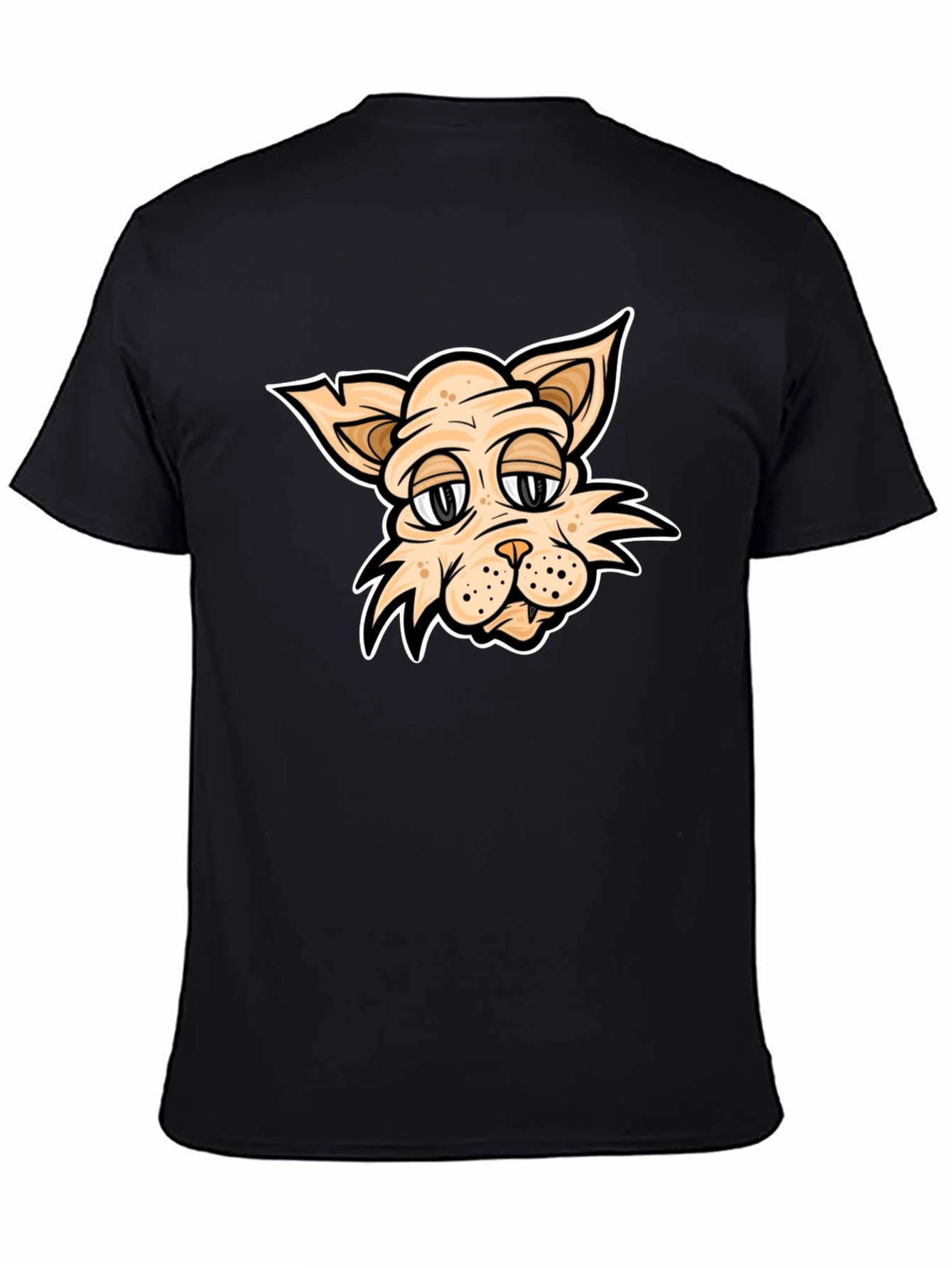 Cartoon Cat T-Shirt - Black Crew Neck