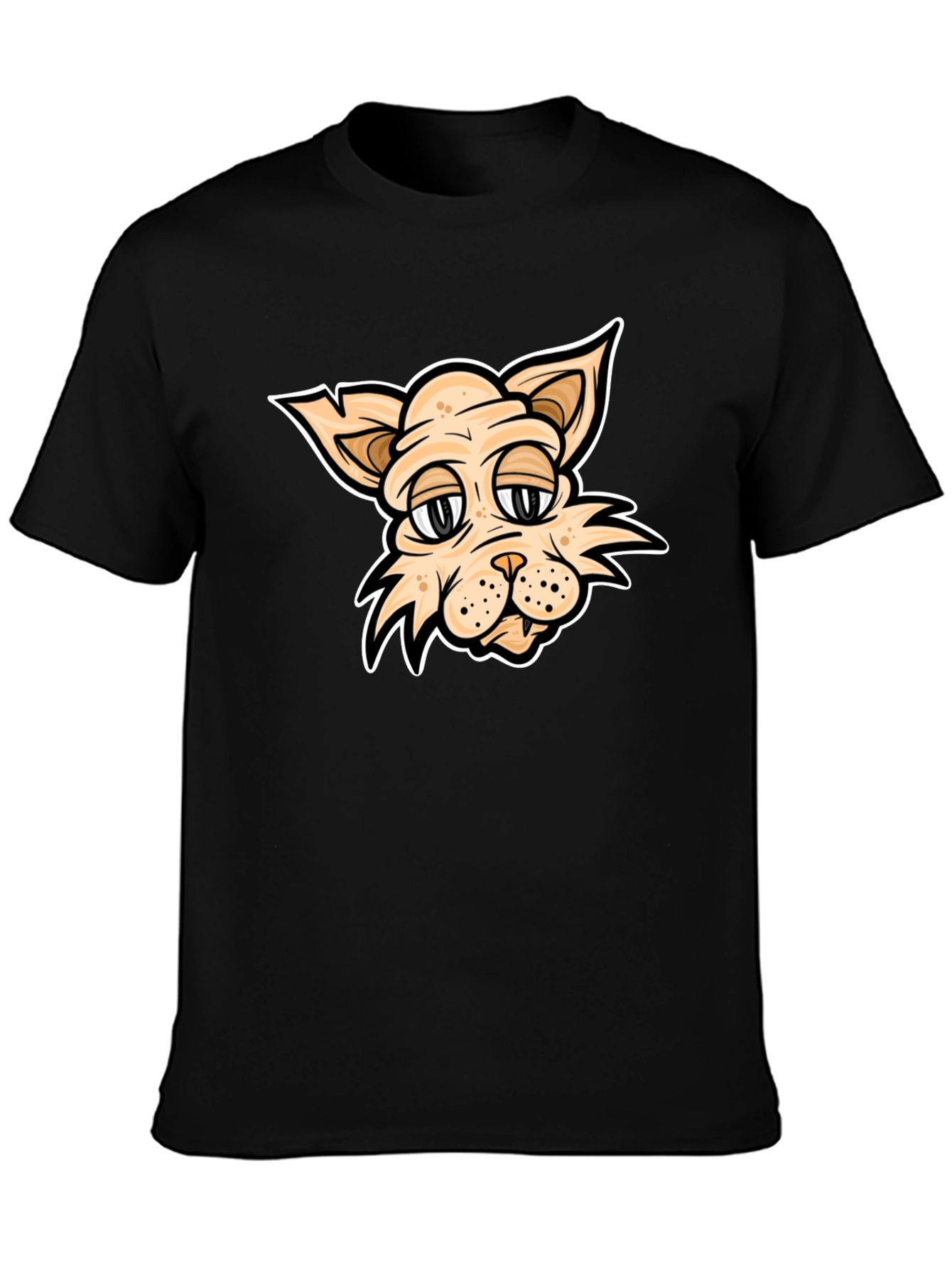 Cartoon Cat T-Shirt - Black Crew Neck