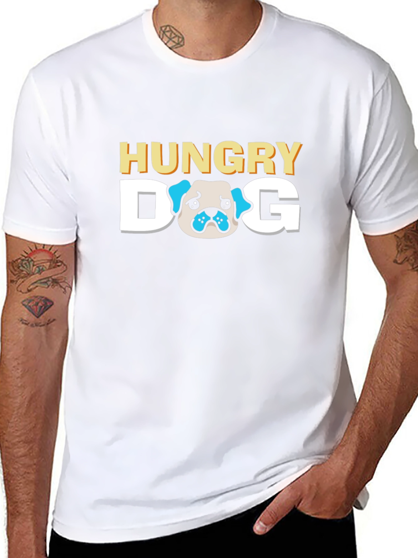 Hungry Dog Graphic Tee - Black Cotton T-Shirt