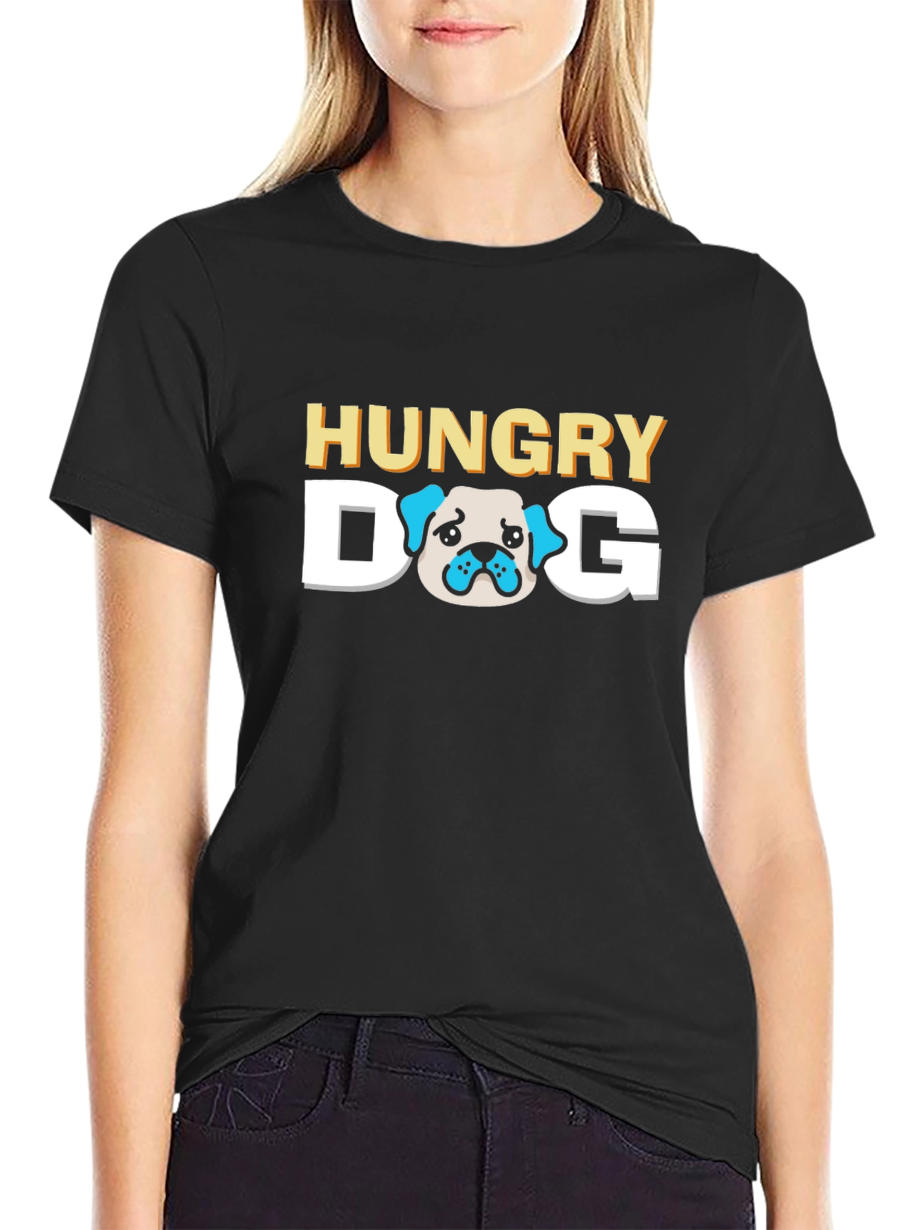Hungry Dog Graphic Tee - Black Cotton T-Shirt