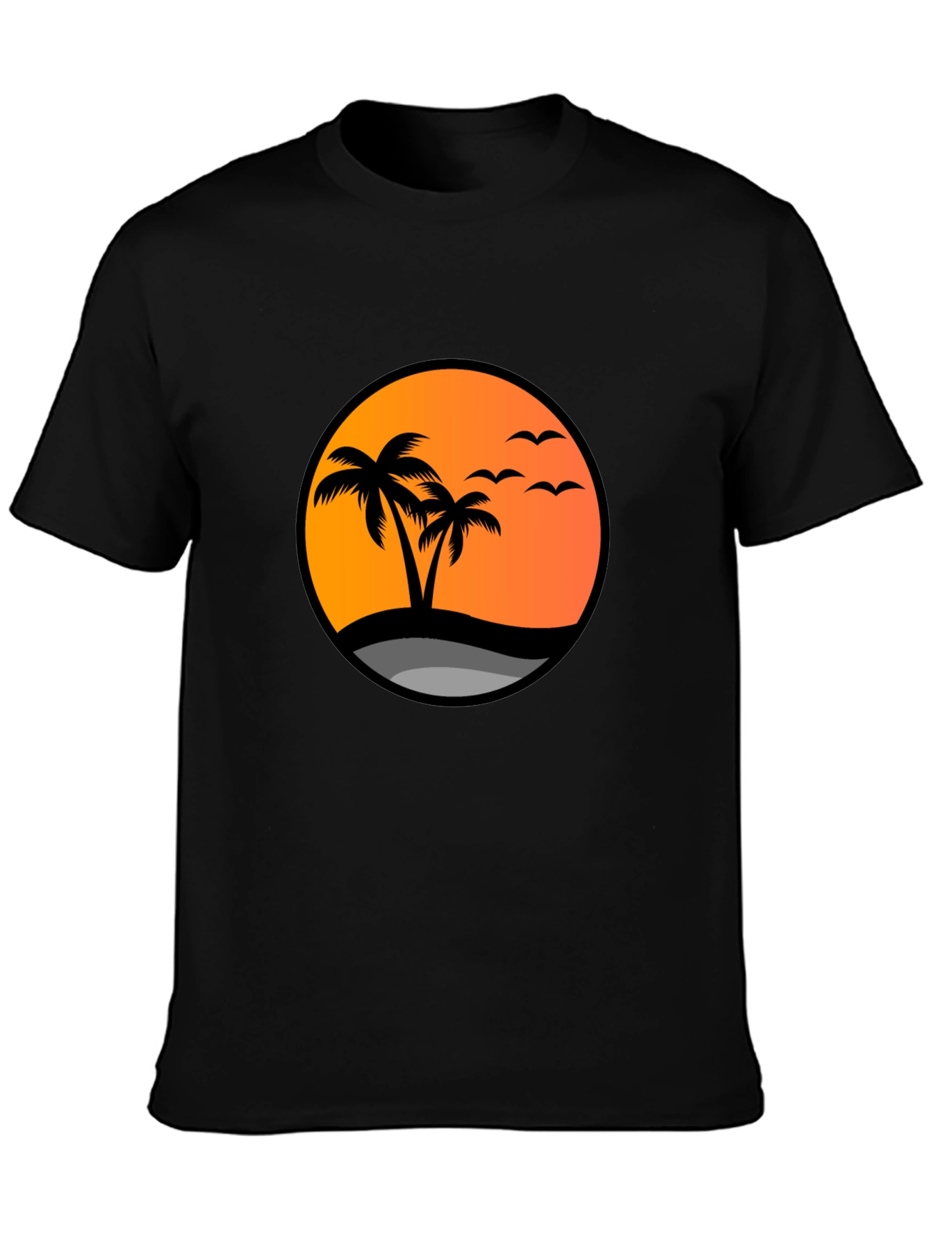 Sunset Palm Tree Graphic Tee - Black