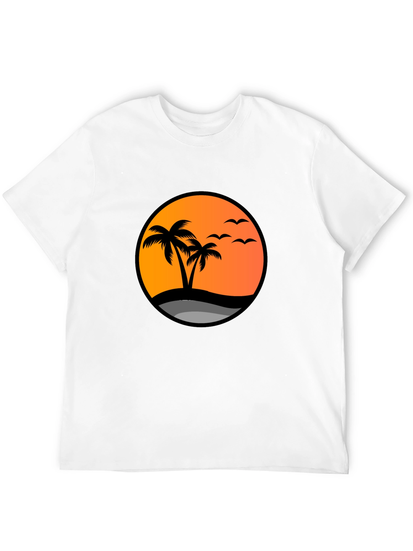 Sunset Palm Tree Graphic Tee - Black