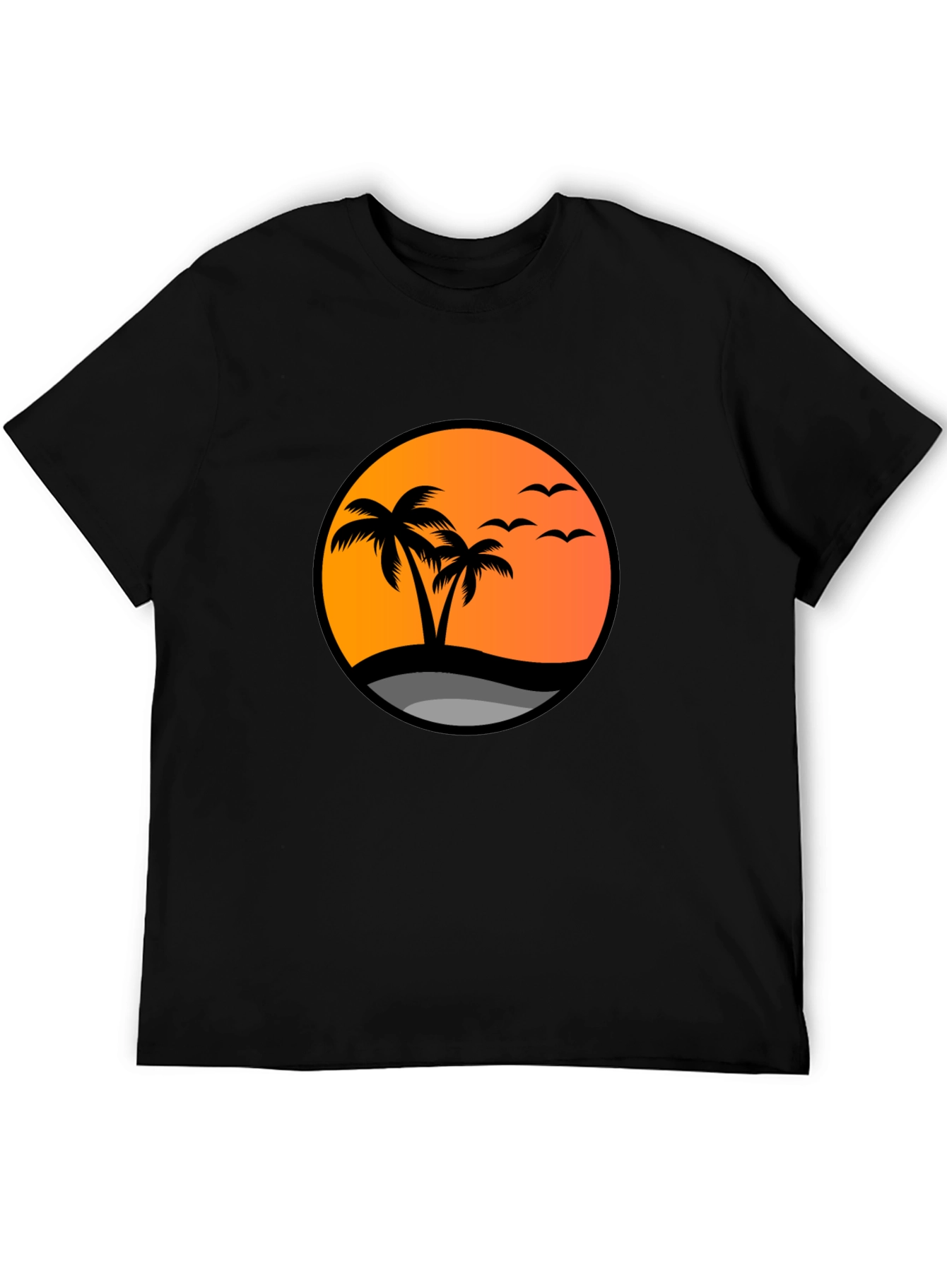 Sunset Palm Tree Graphic Tee - Black