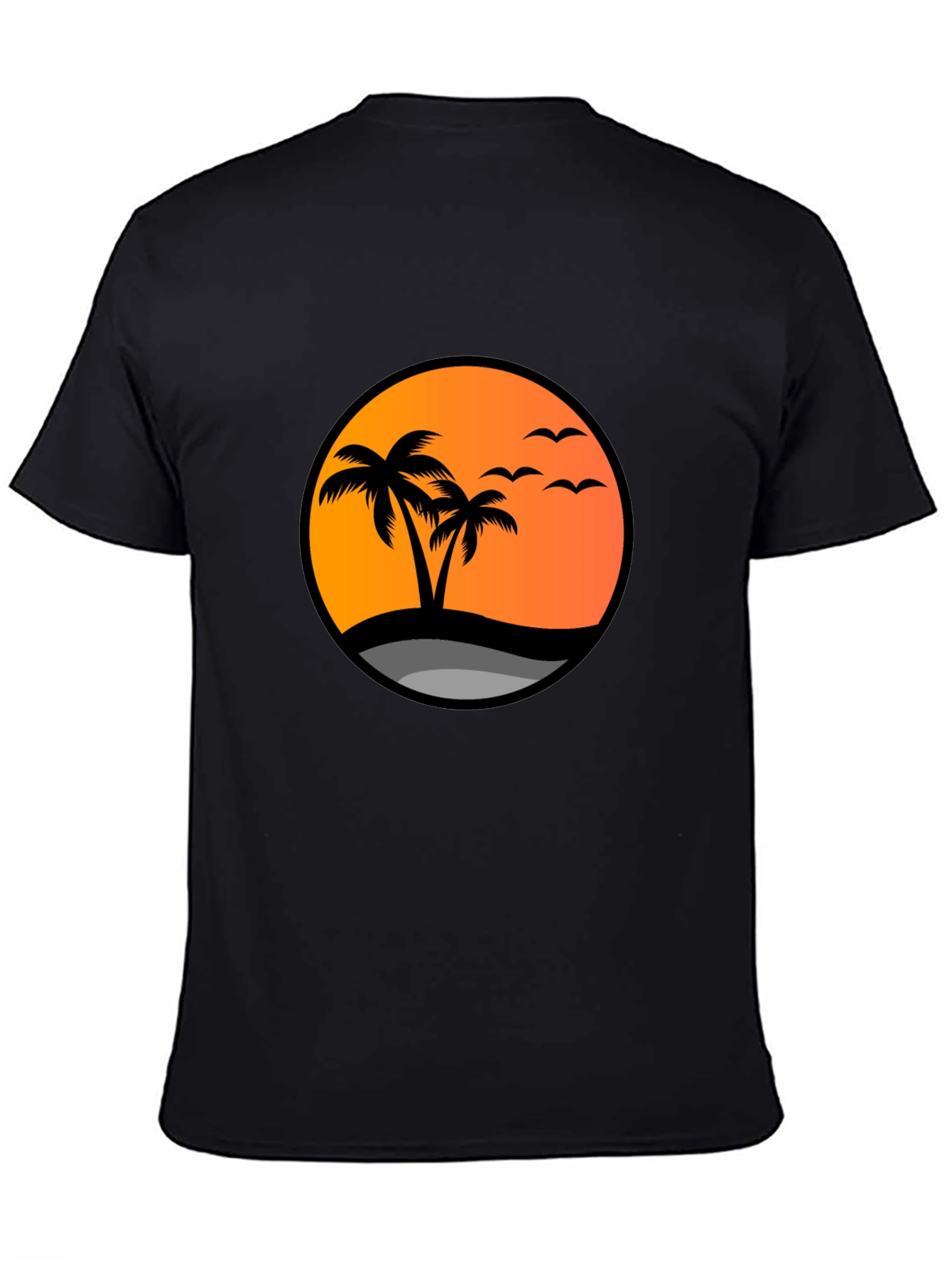 Sunset Palm Tree Graphic Tee - Black